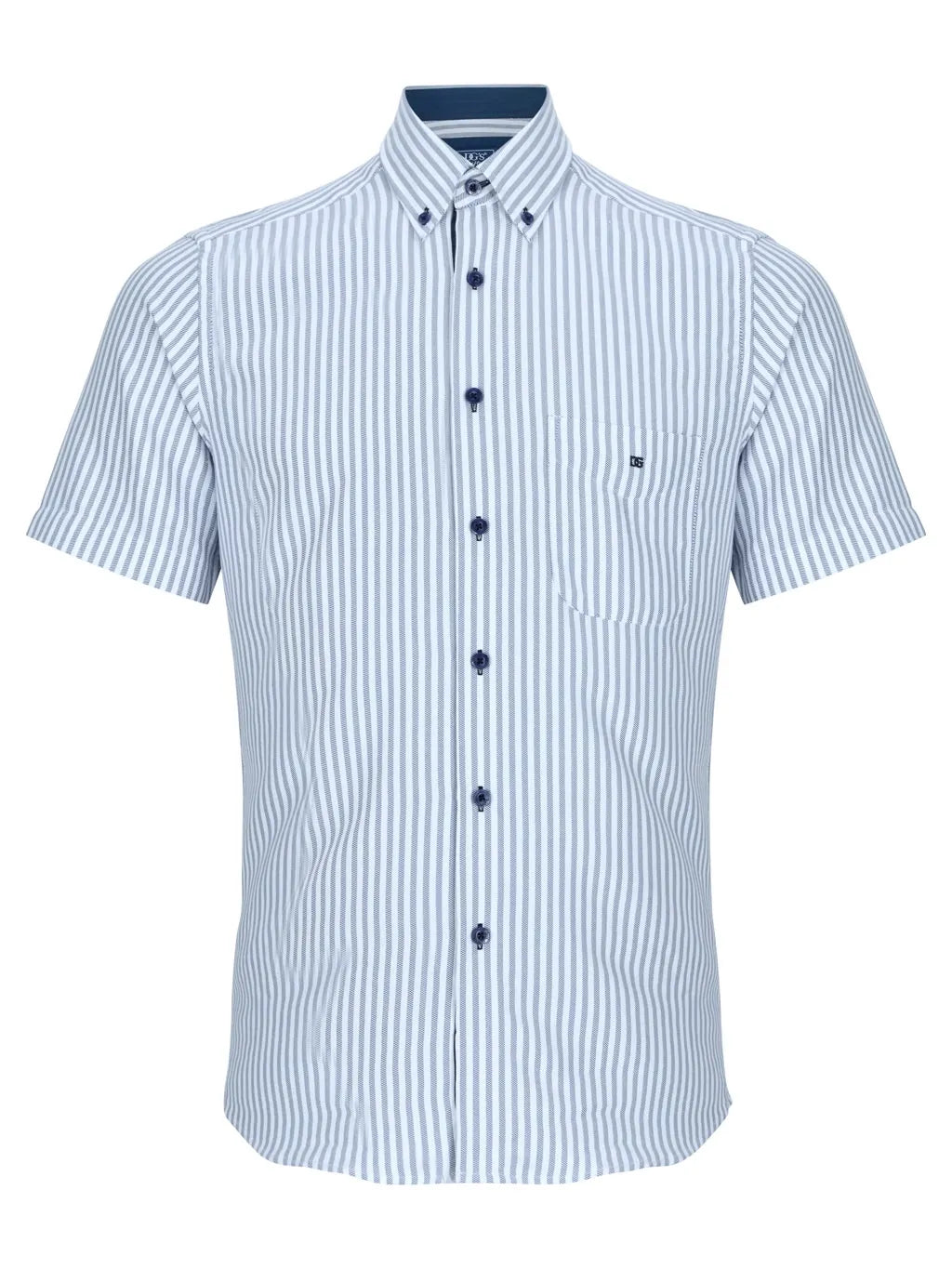 Drifter Sky Blue Stripe Short Sleeve Cotton Blend Shirt