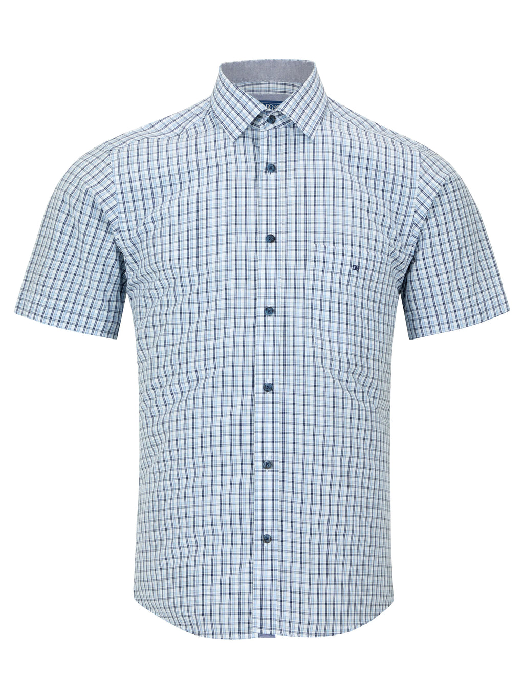 Drifter Sky Blue Check Short Sleeve Cotton Blend Shirt