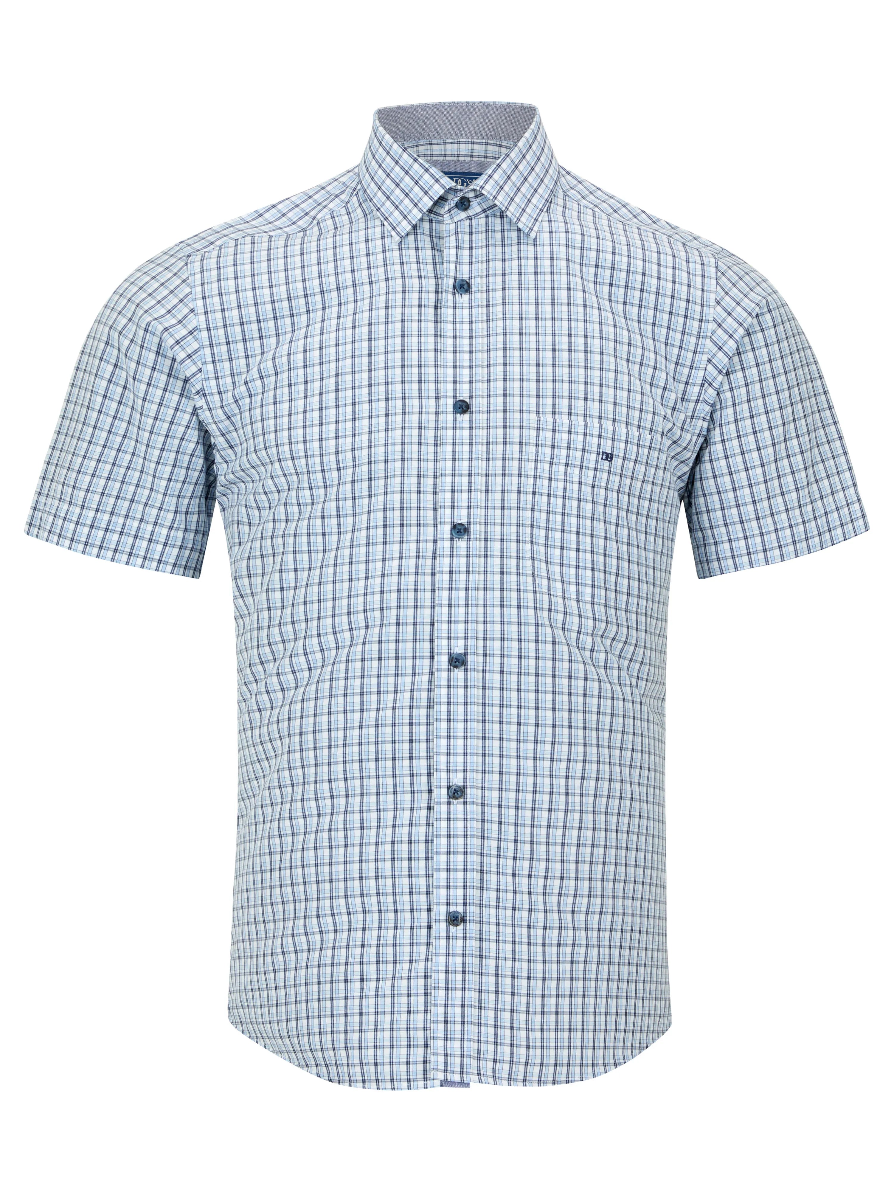 Drifter Sky Blue Check Short Sleeve Cotton Blend Shirt
