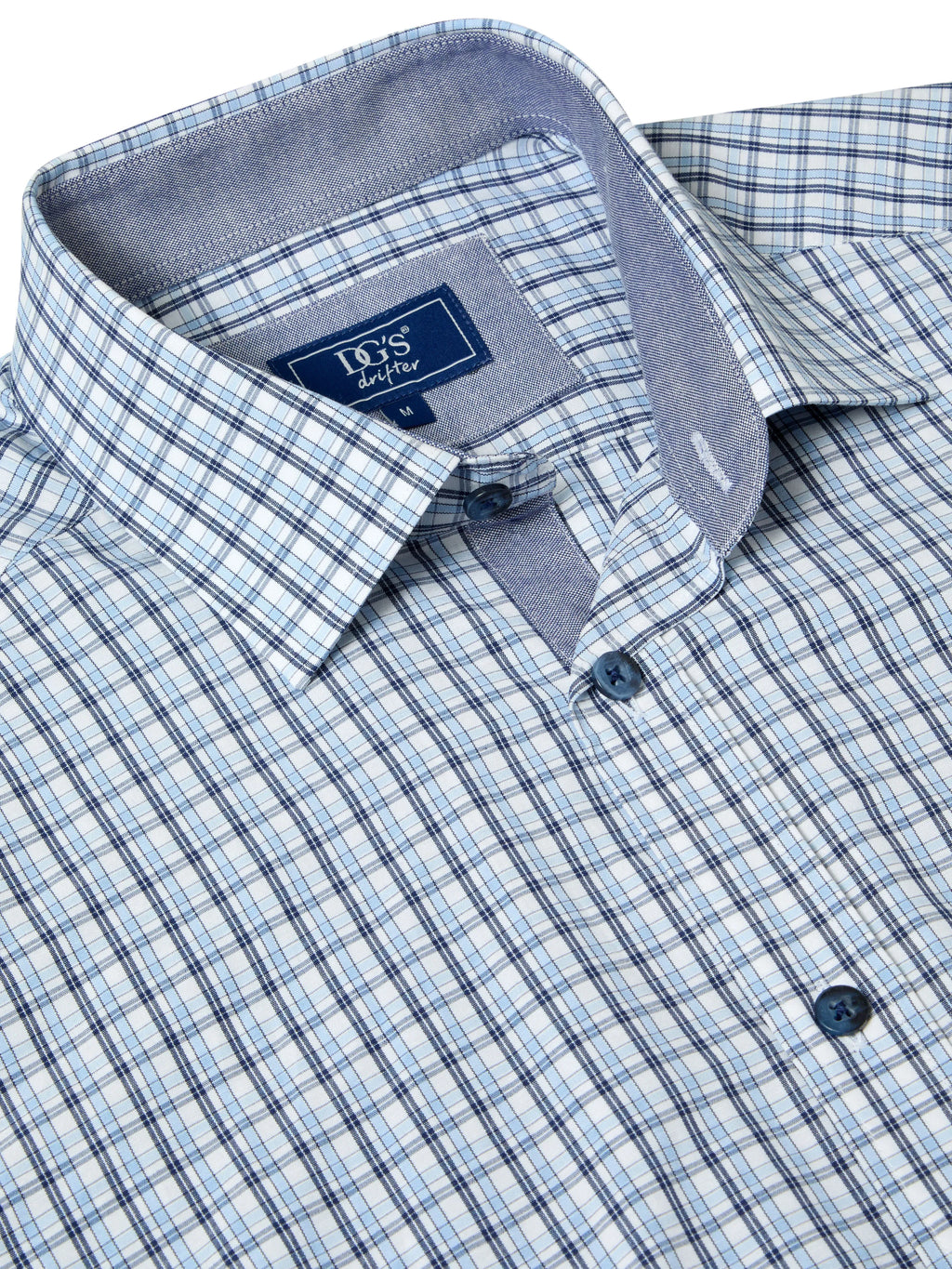 Drifter Sky Blue Check Short Sleeve Cotton Blend Shirt