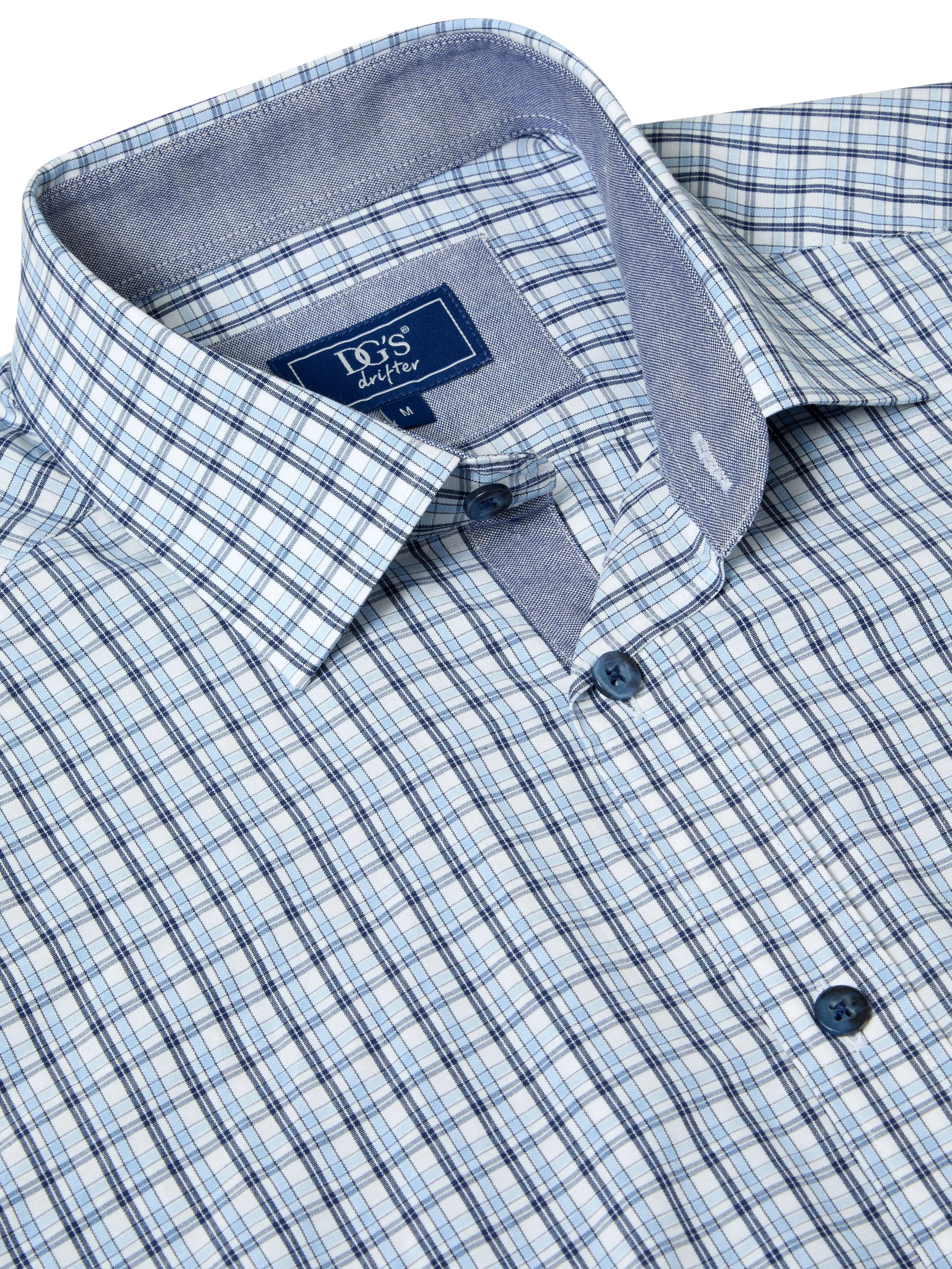 Drifter Sky Blue Check Short Sleeve Cotton Blend Shirt
