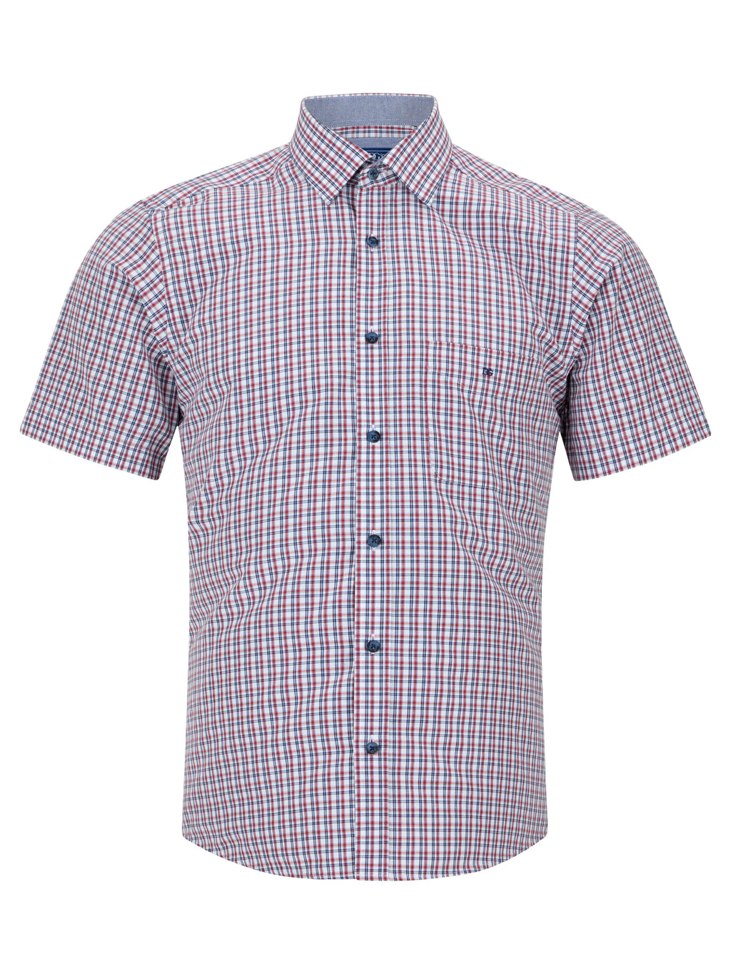 Drifter Red & Navy Check Short Sleeve Cotton Blend Shirt