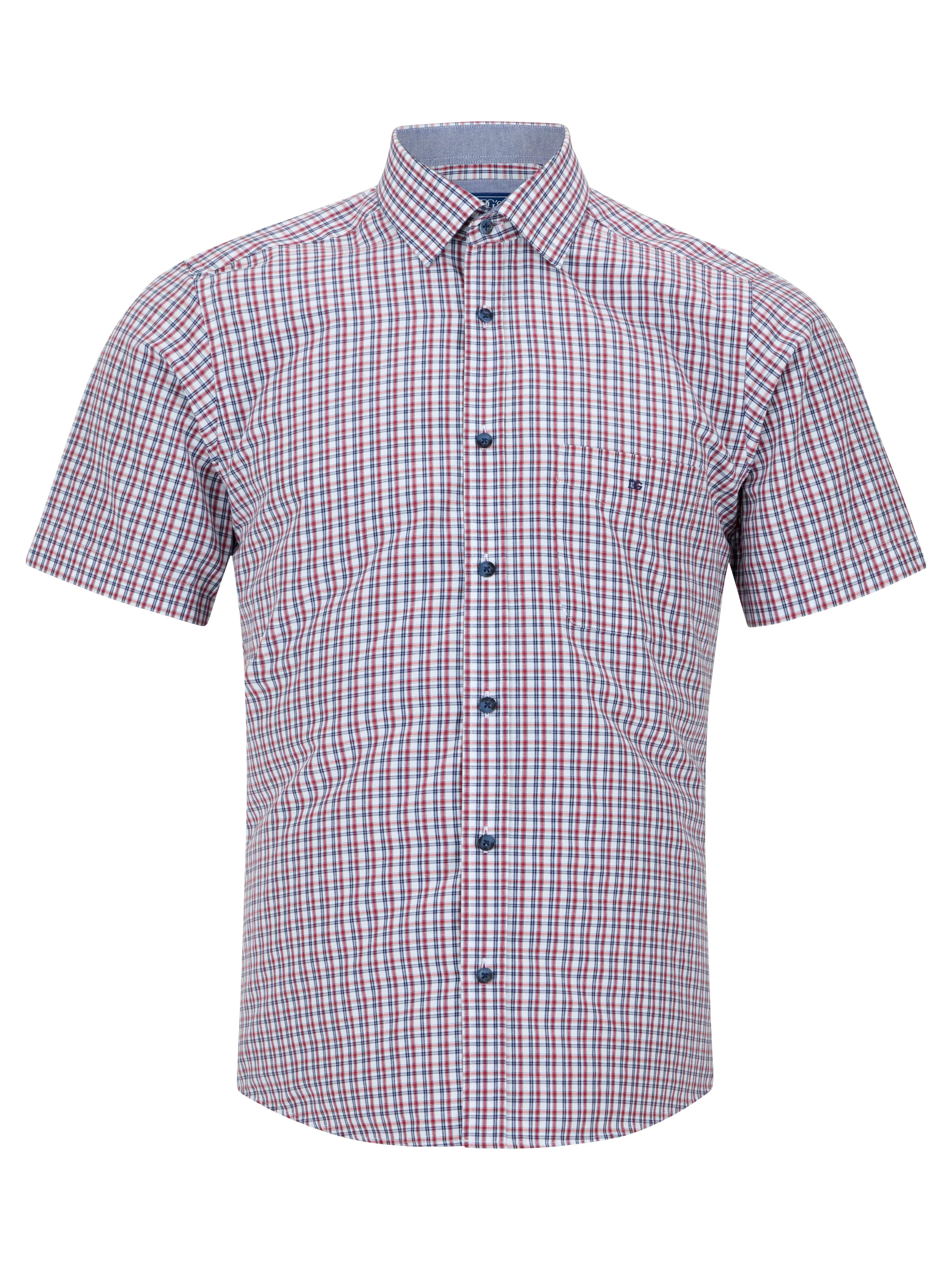 Drifter Red & Navy Check Short Sleeve Cotton Blend Shirt