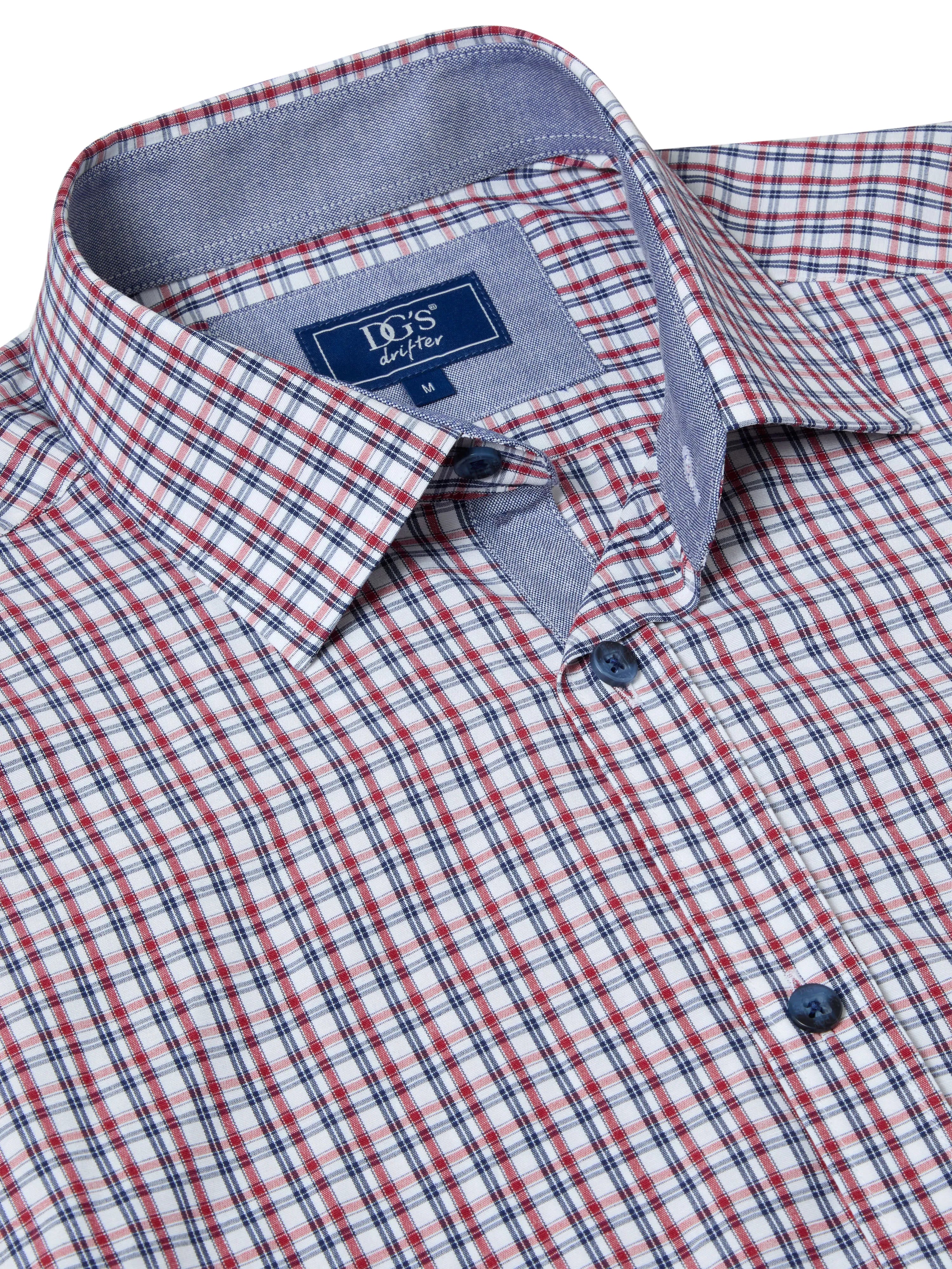 Drifter Red & Navy Check Short Sleeve Cotton Blend Shirt