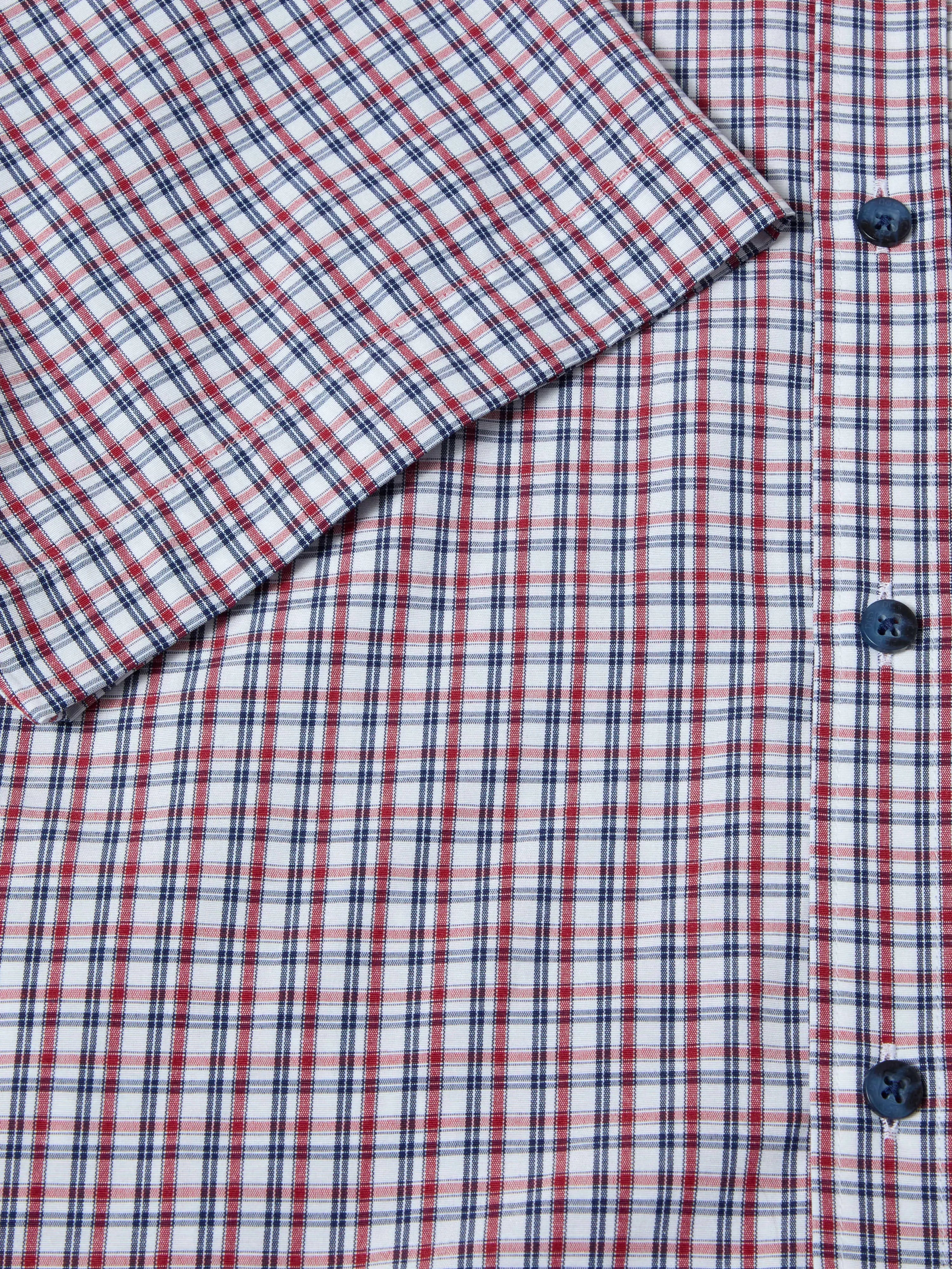 Drifter Red & Navy Check Short Sleeve Cotton Blend Shirt