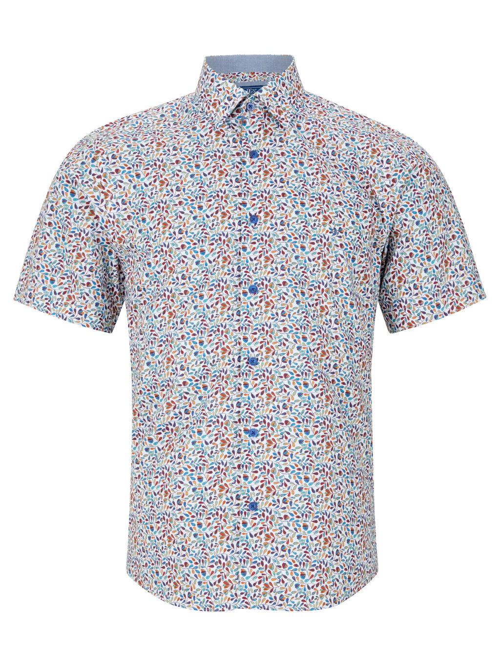 Drifter White Multi Leaf Print Short Sleeve Cotton blend Shirt