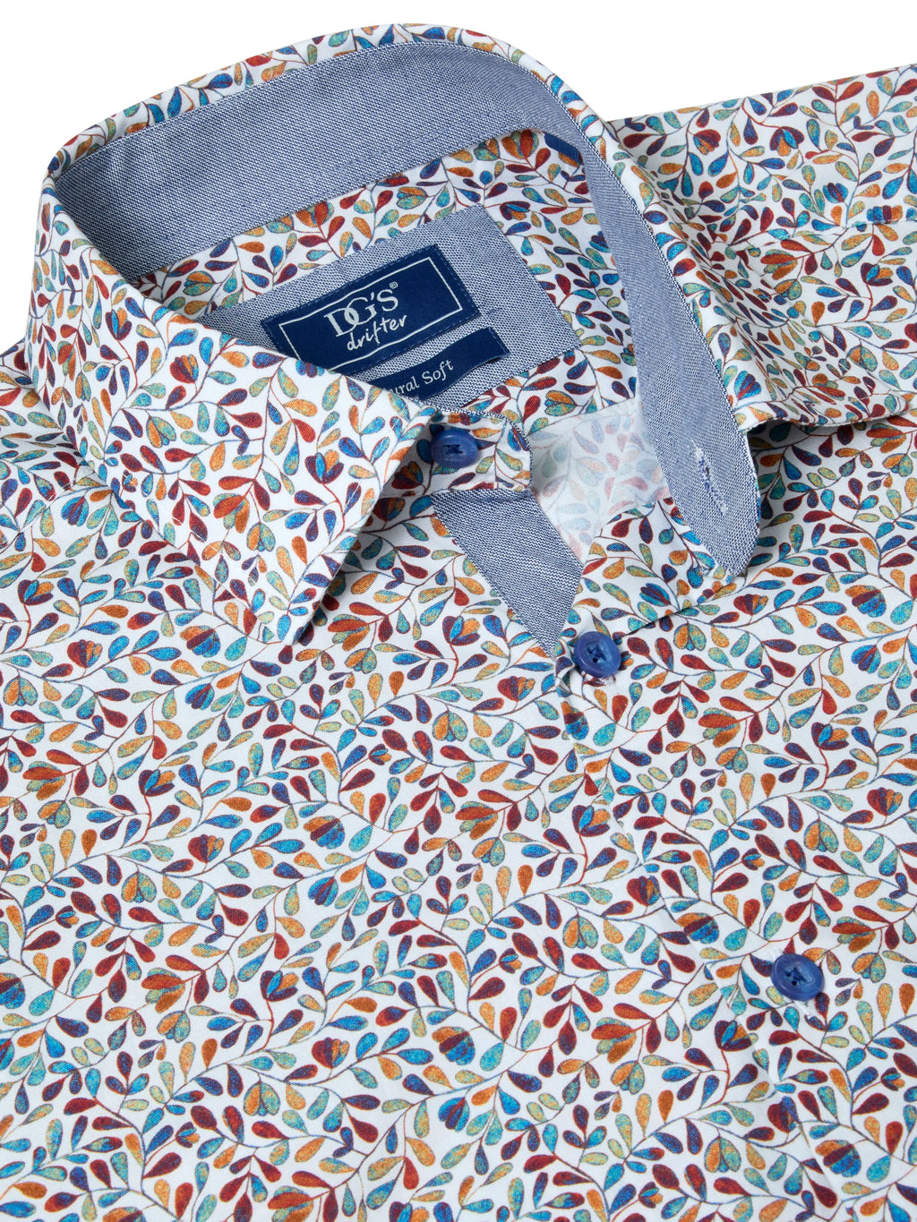 Drifter White Multi Leaf Print Short Sleeve Cotton blend Shirt