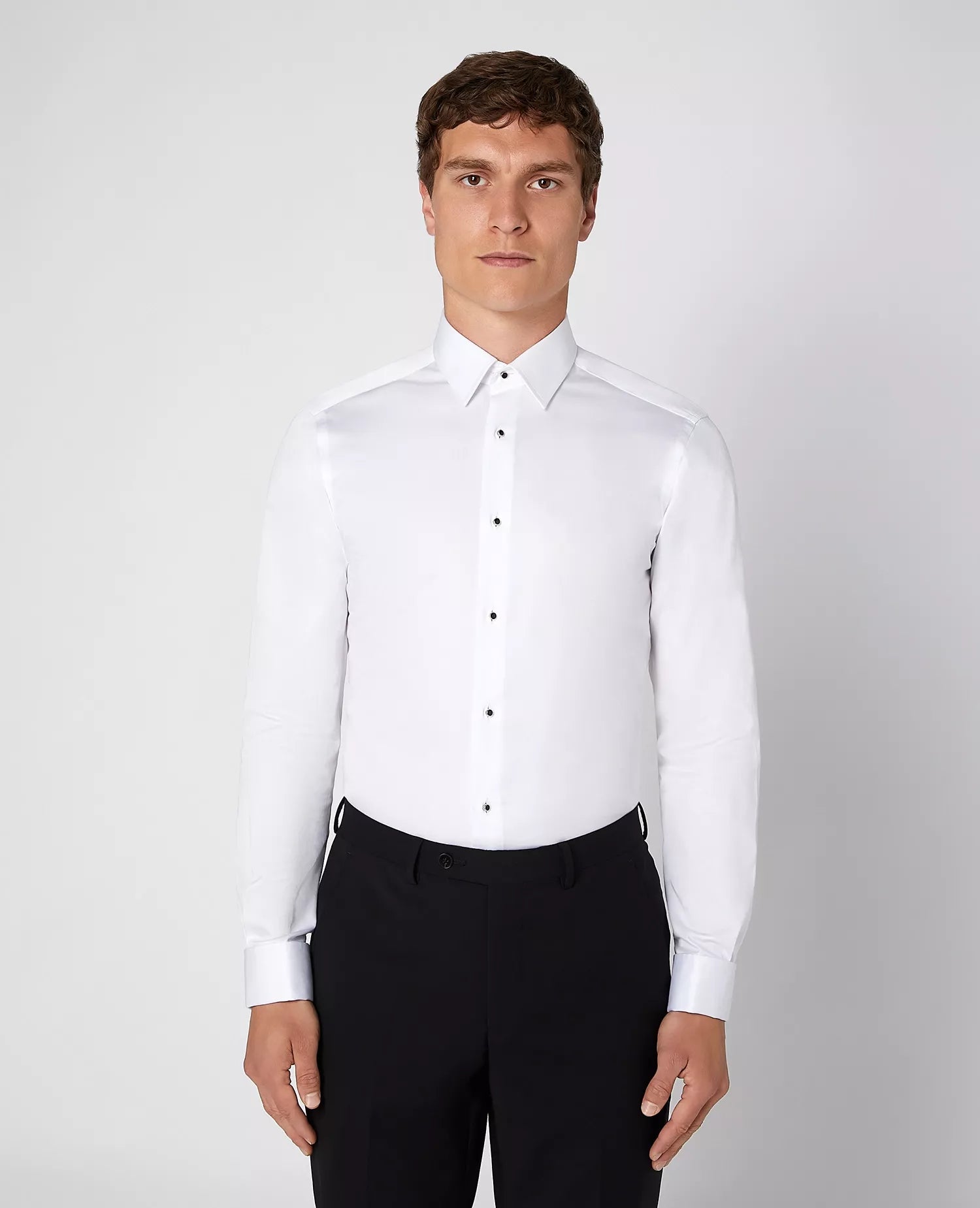 Tapered Fit Dress Shirt with Studs - White