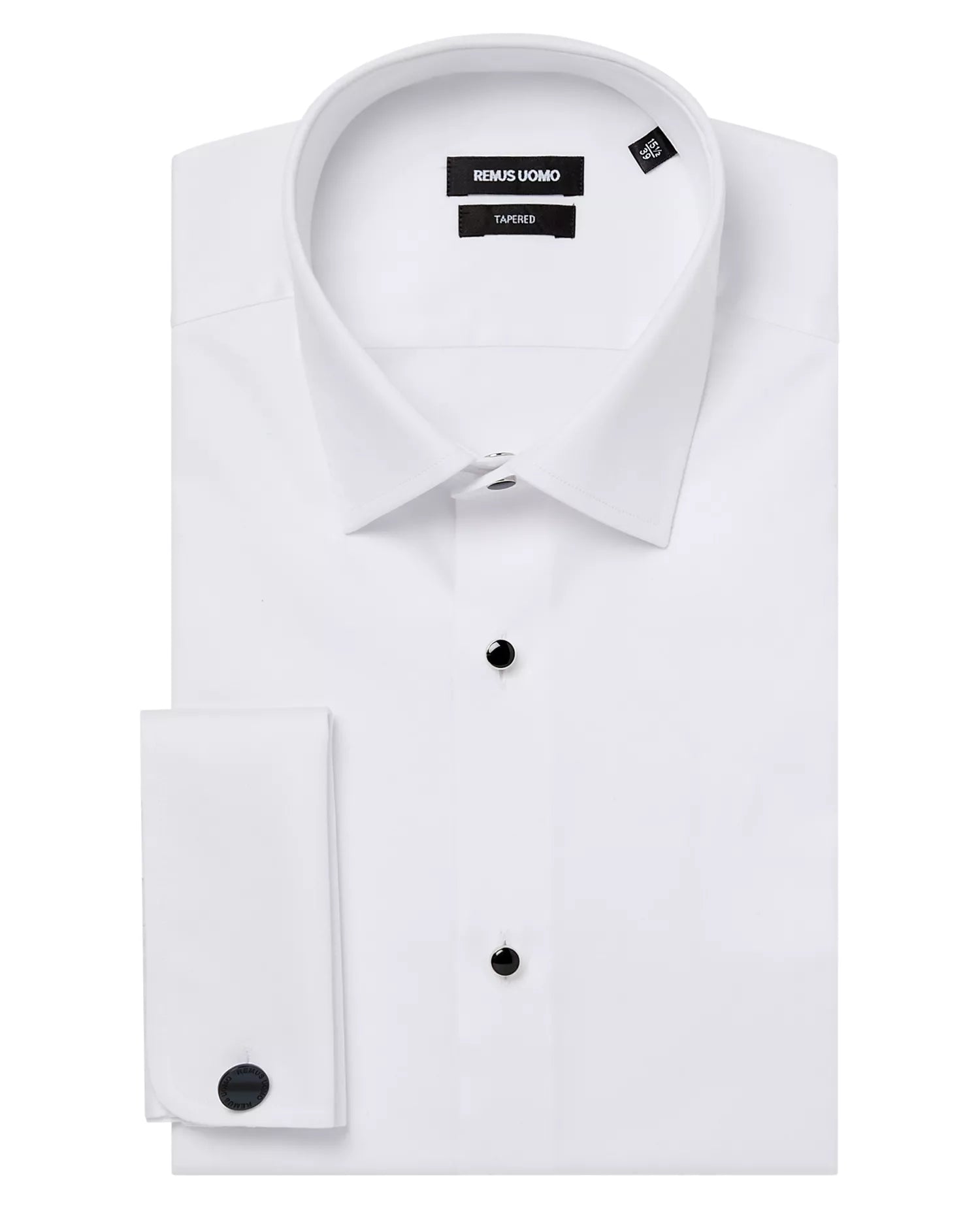 Tapered Fit Dress Shirt with Studs - White