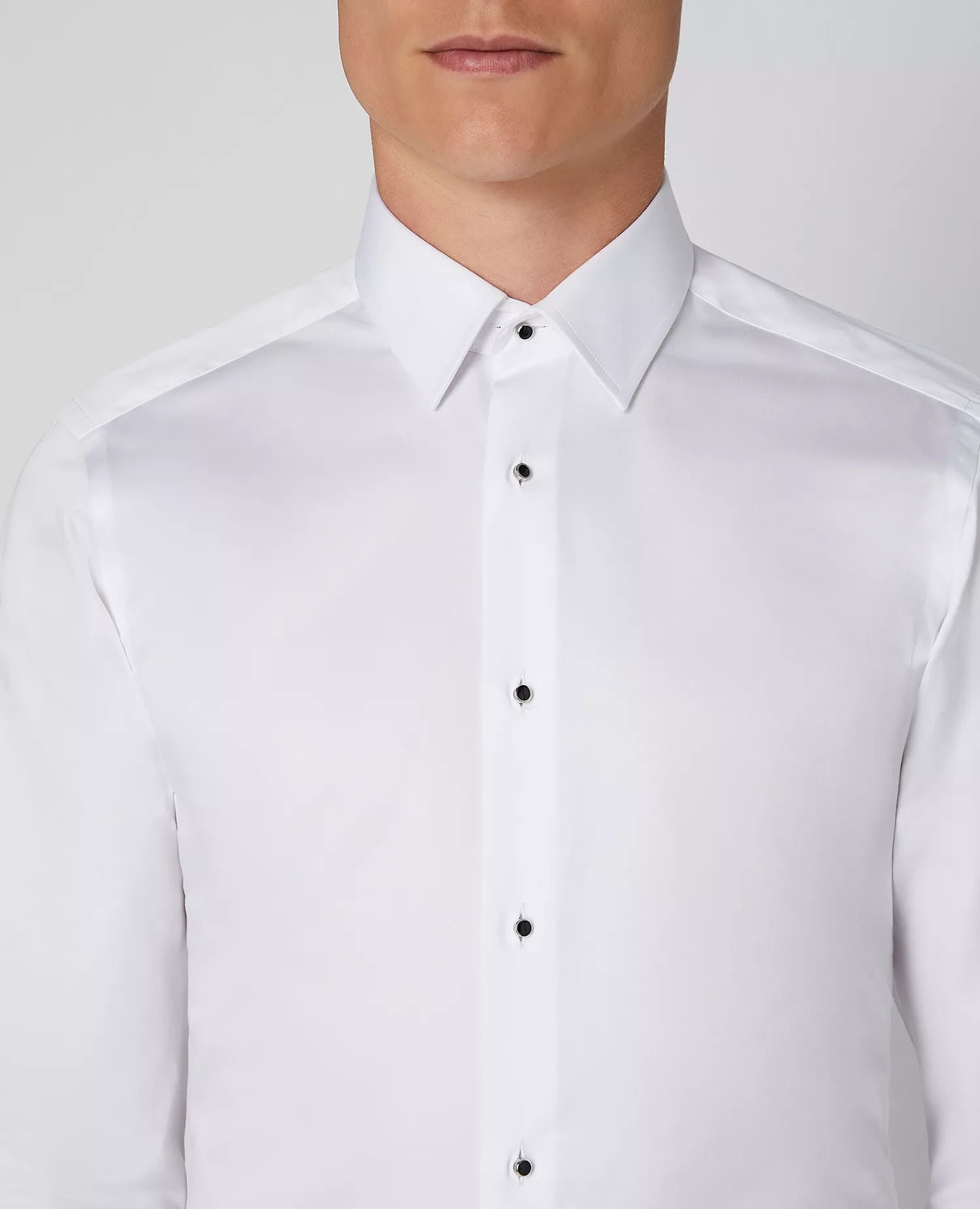 Tapered Fit Dress Shirt with Studs - White