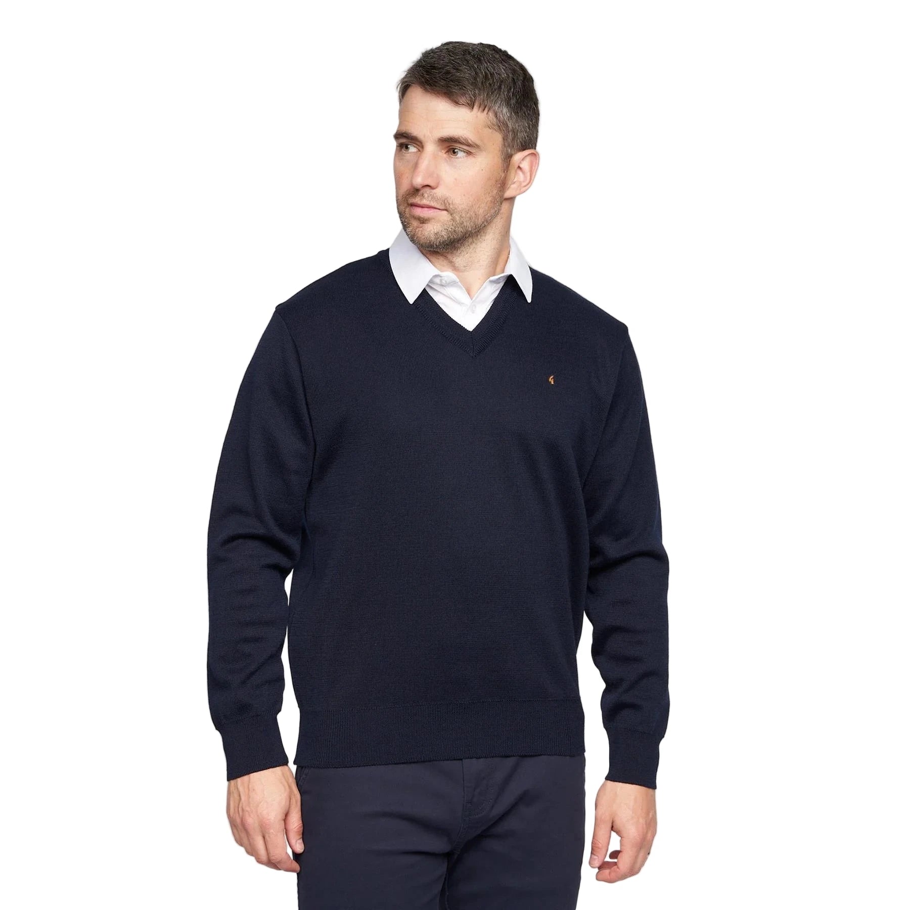 Gabicci V-Neck Jumper -Merino Wool Blend - Navy Blue