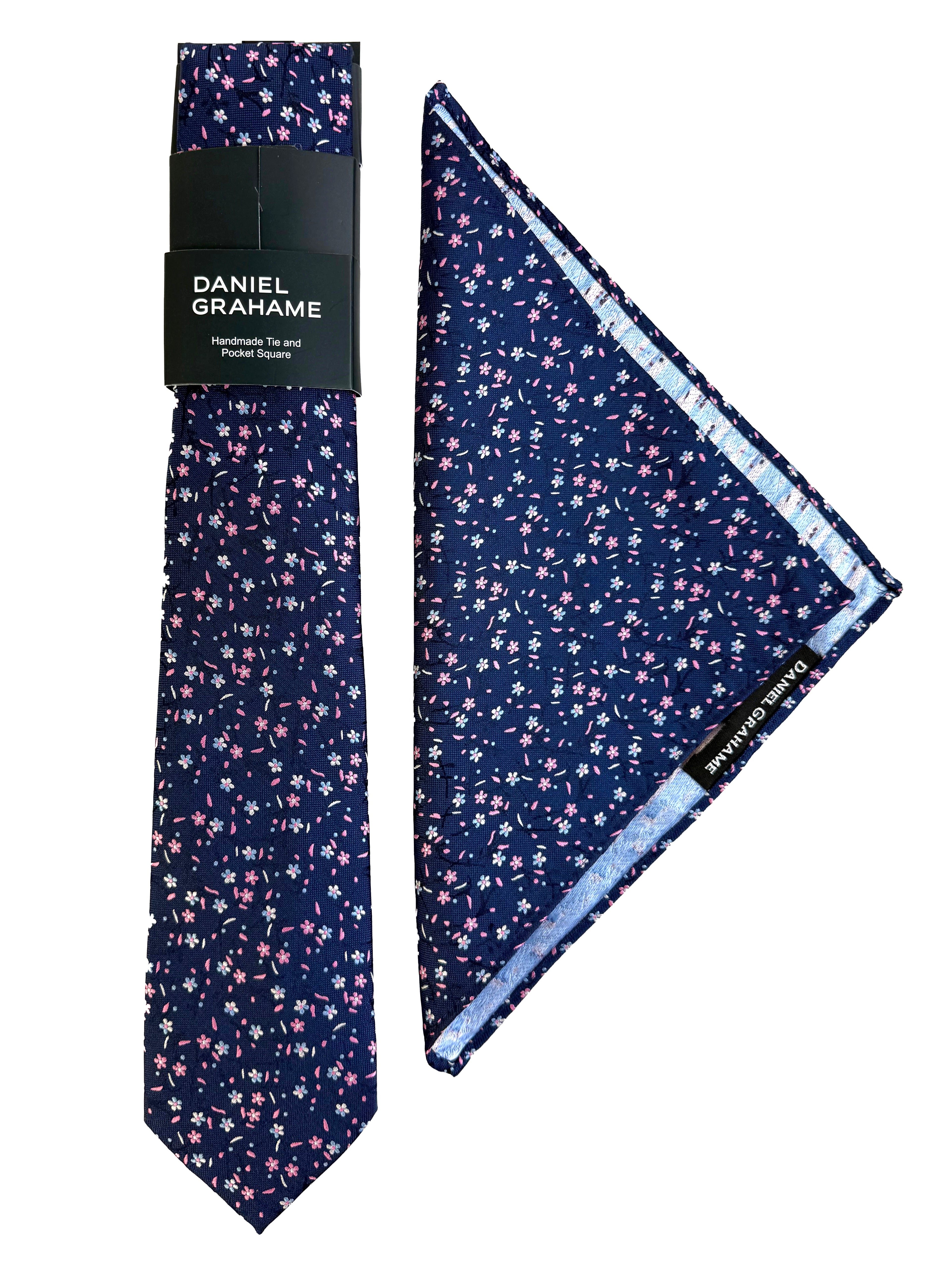 Daniel Grahame Navy Floral Tie & Pocket Square Set