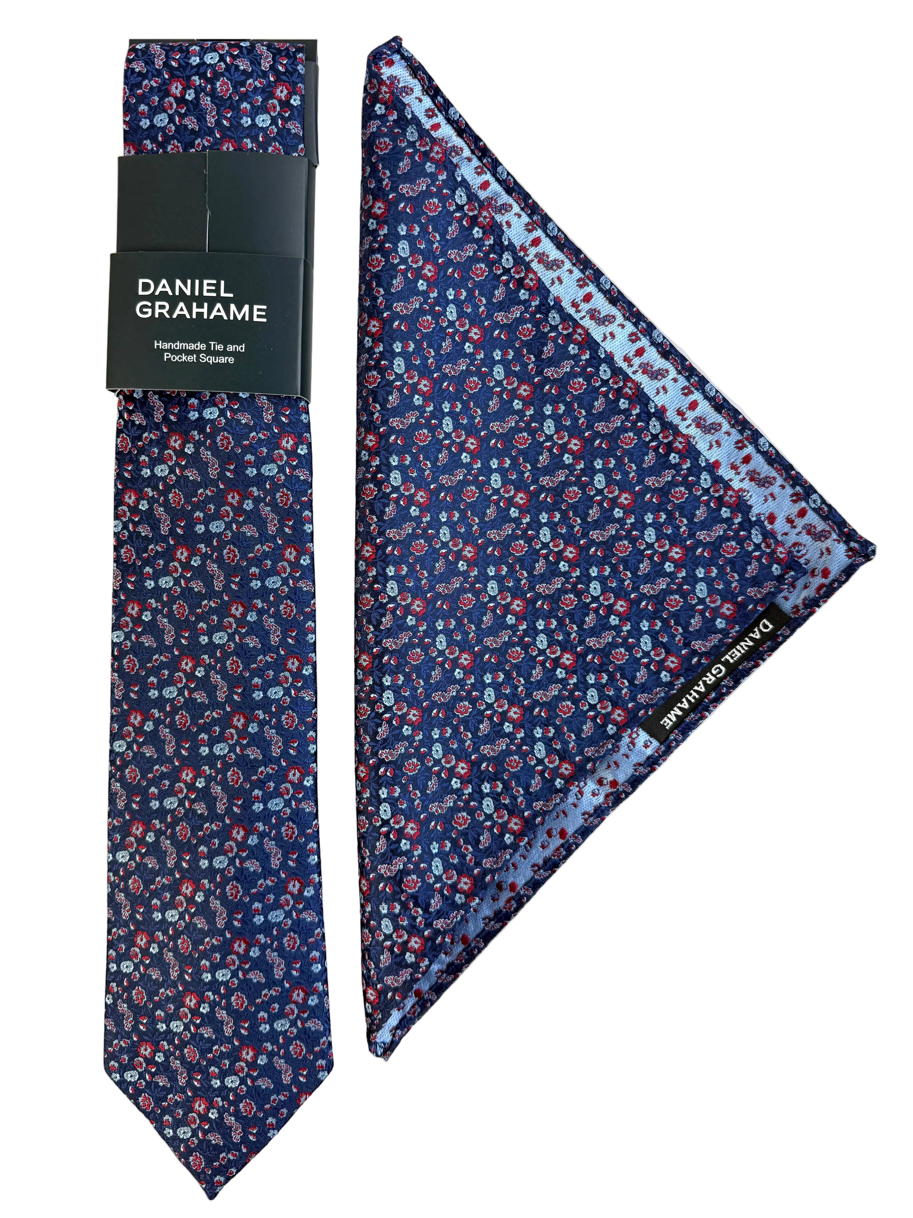 Daniel Grahame Navy Floral Tie & Pocket Square Set