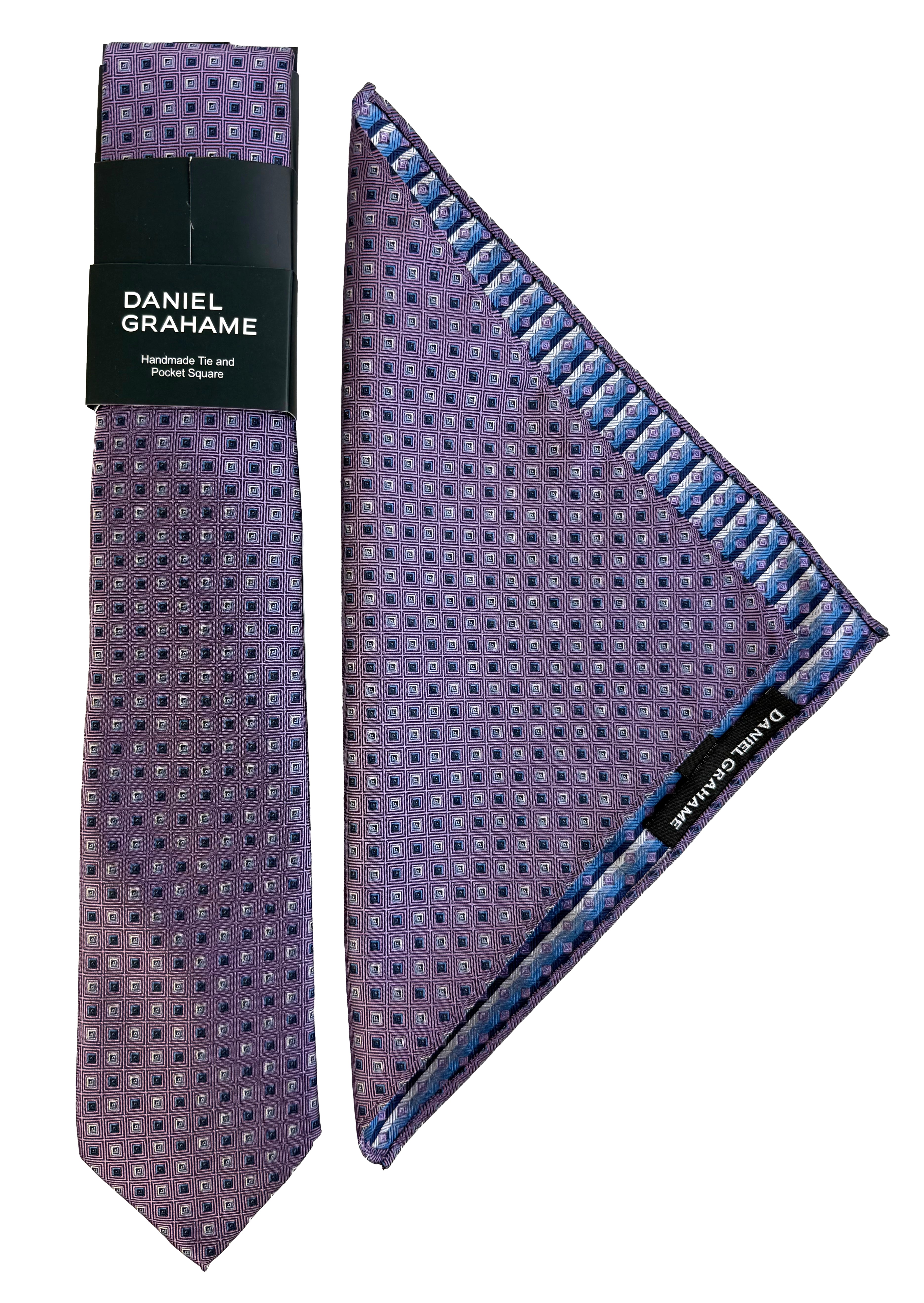 Daniel Grahame Purple Geometric Tie & Pocket Square Set