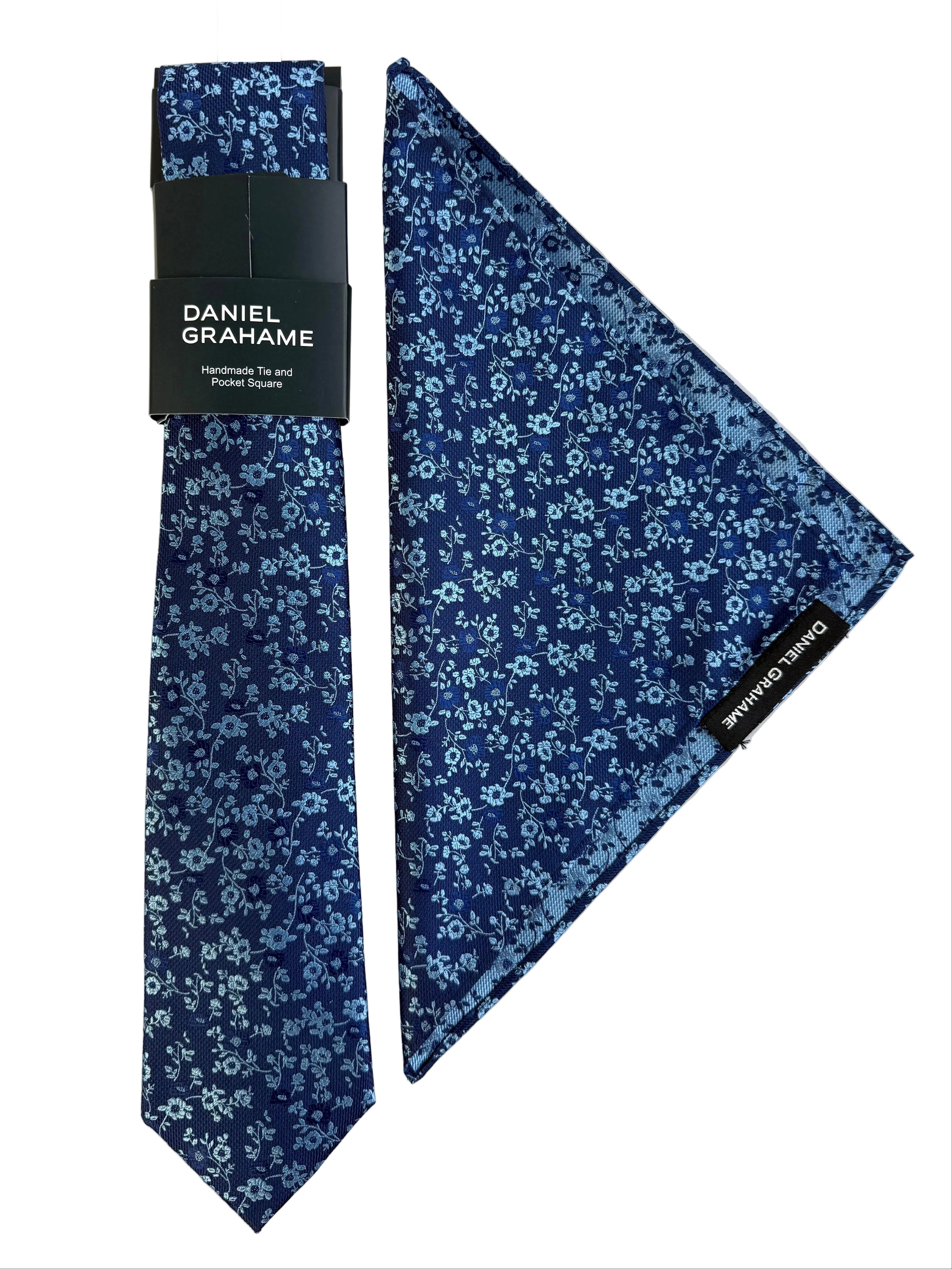 Daniel Grahame Blue Floral Tie & Pocket Square Set