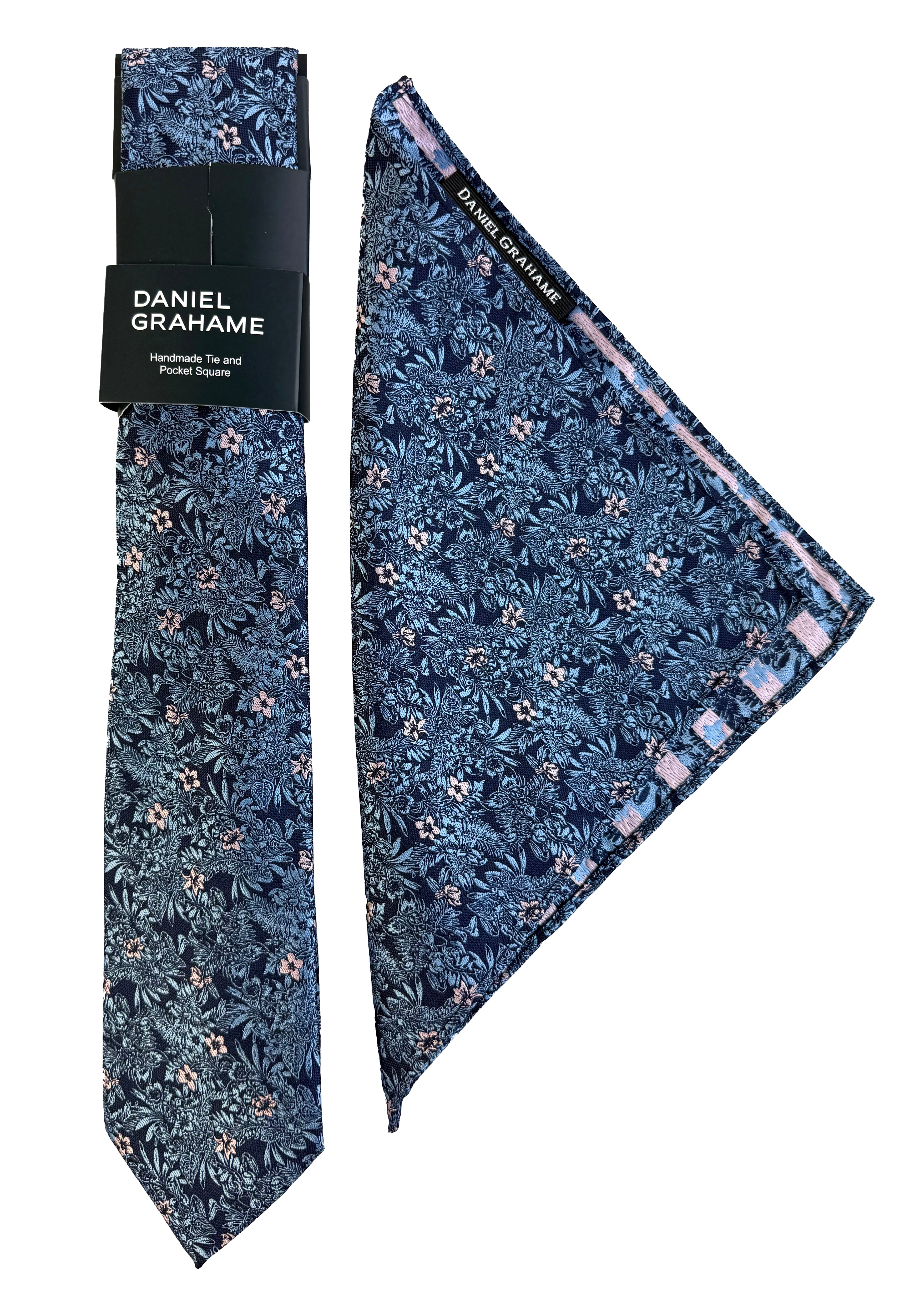 Daniel Grahame Blue Floral Tie & Pocket Square Set
