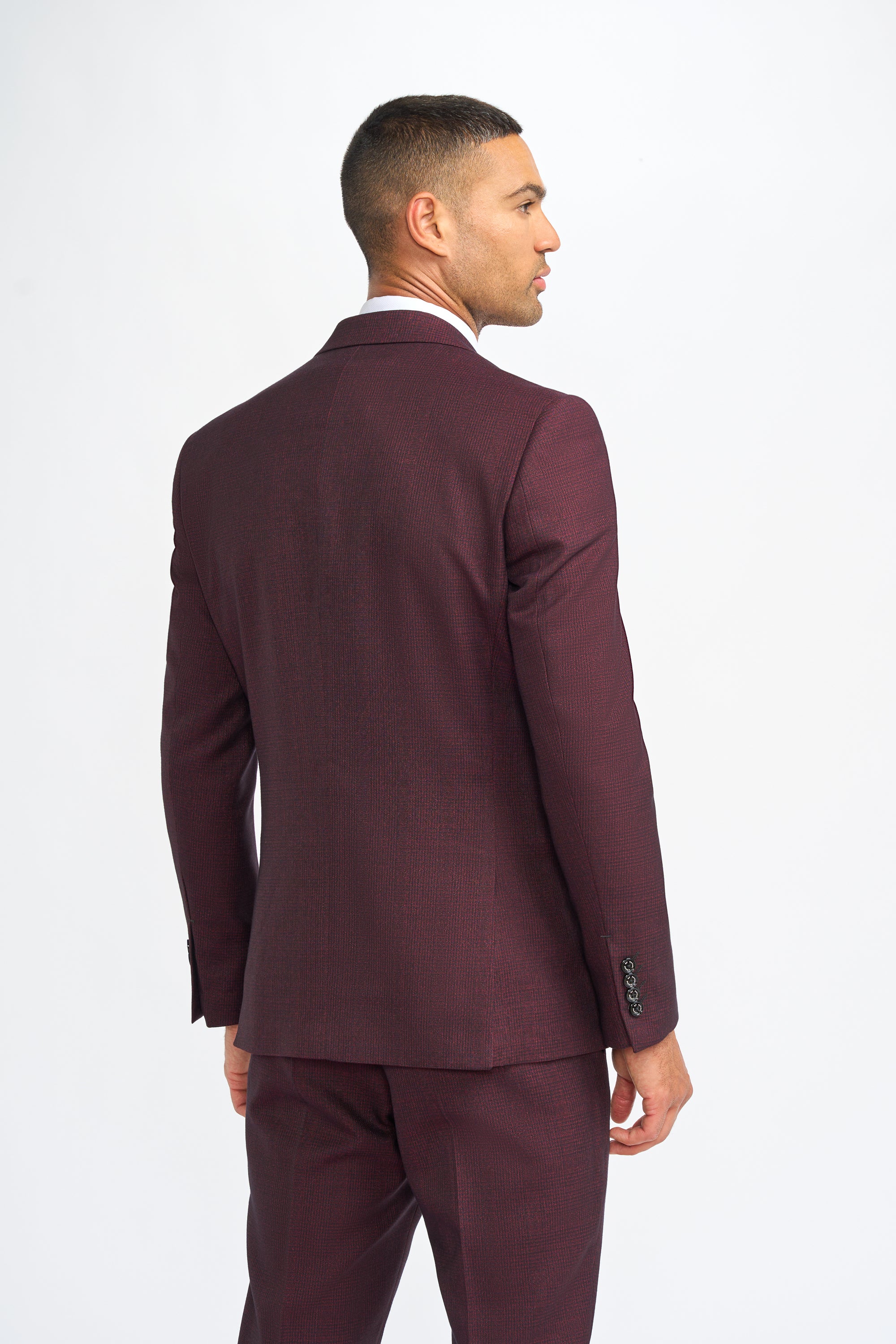 Caridi Check Suit Jacket - Wine