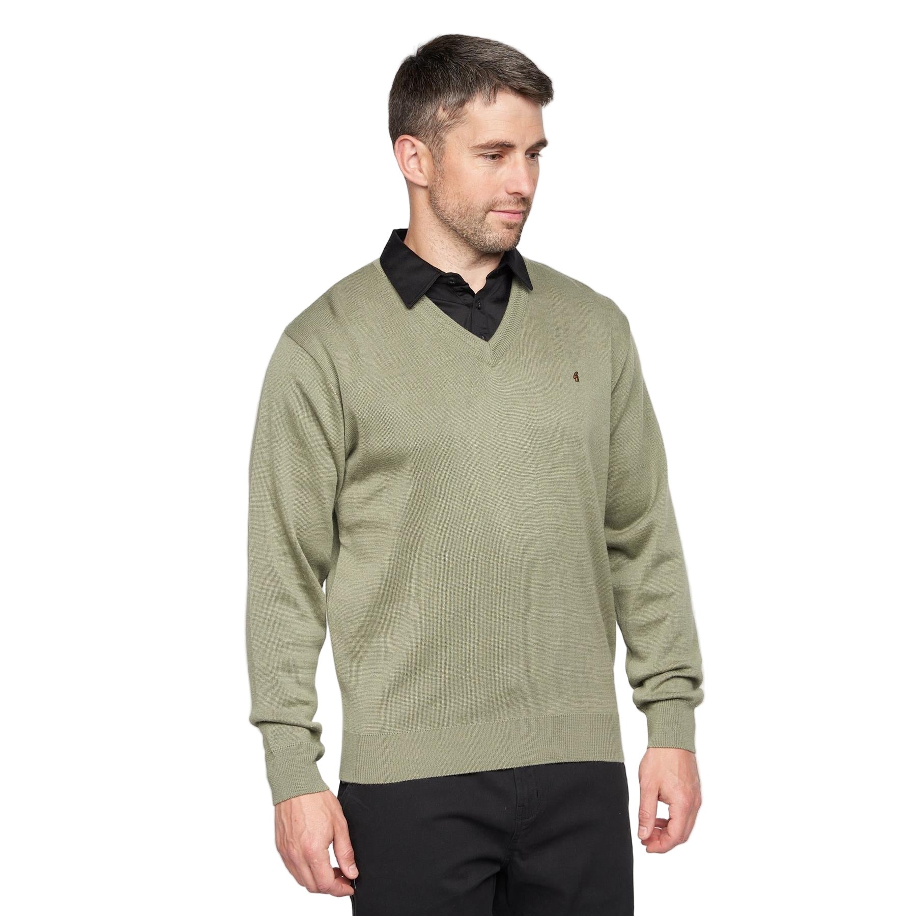 Gabicci V-Neck Jumper -Merino Wool Blend - Olive