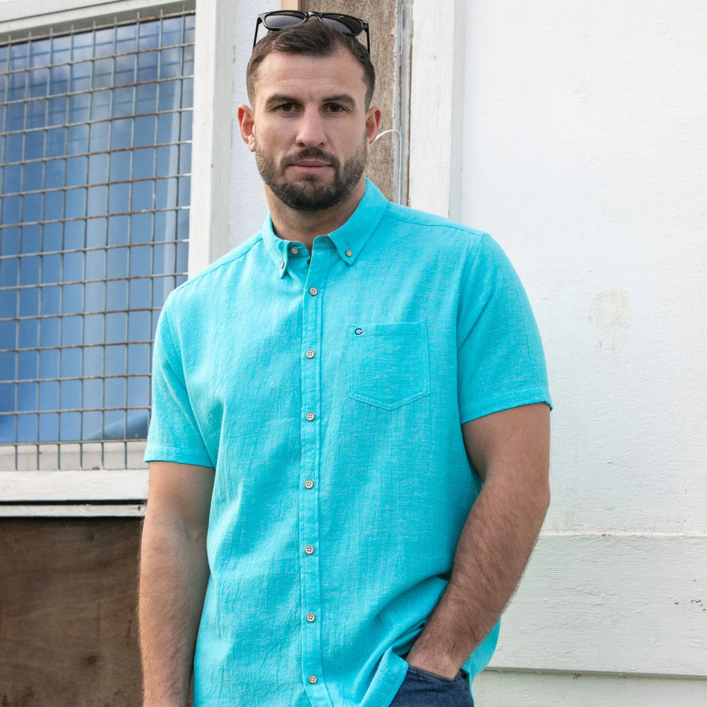 Linen Blend Casual Shirt - Aqua