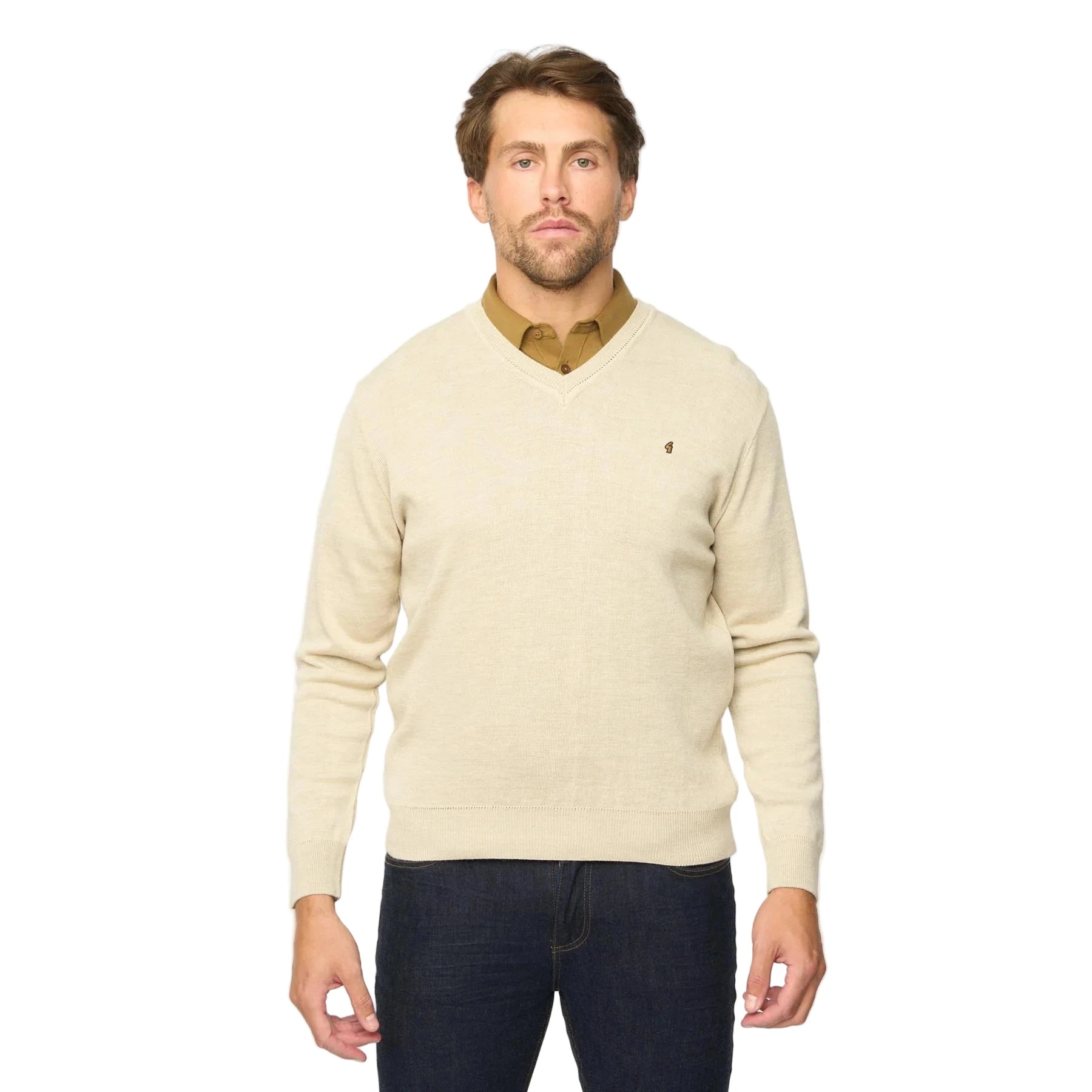 Gabicci V-Neck Jumper -Merino Wool Blend - Linen