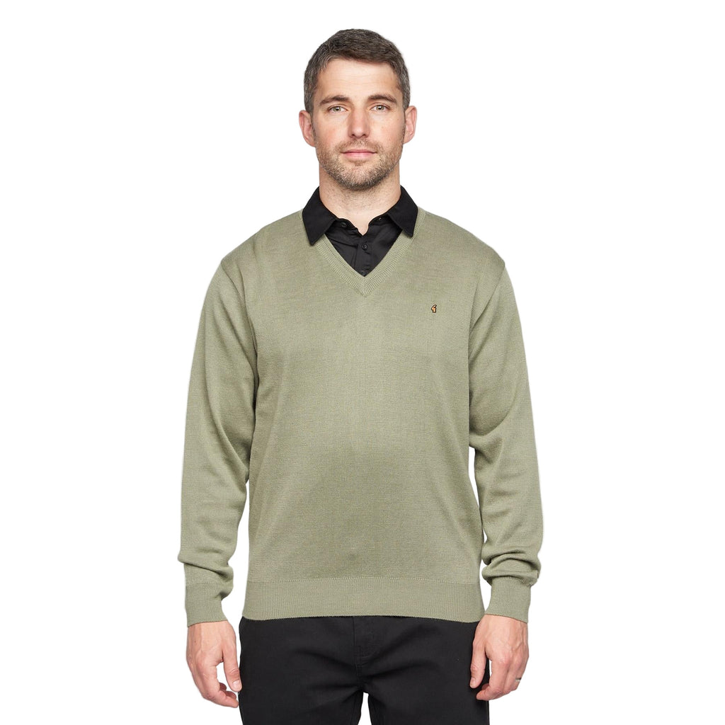 Gabicci V-Neck Jumper -Merino Wool Blend - Olive