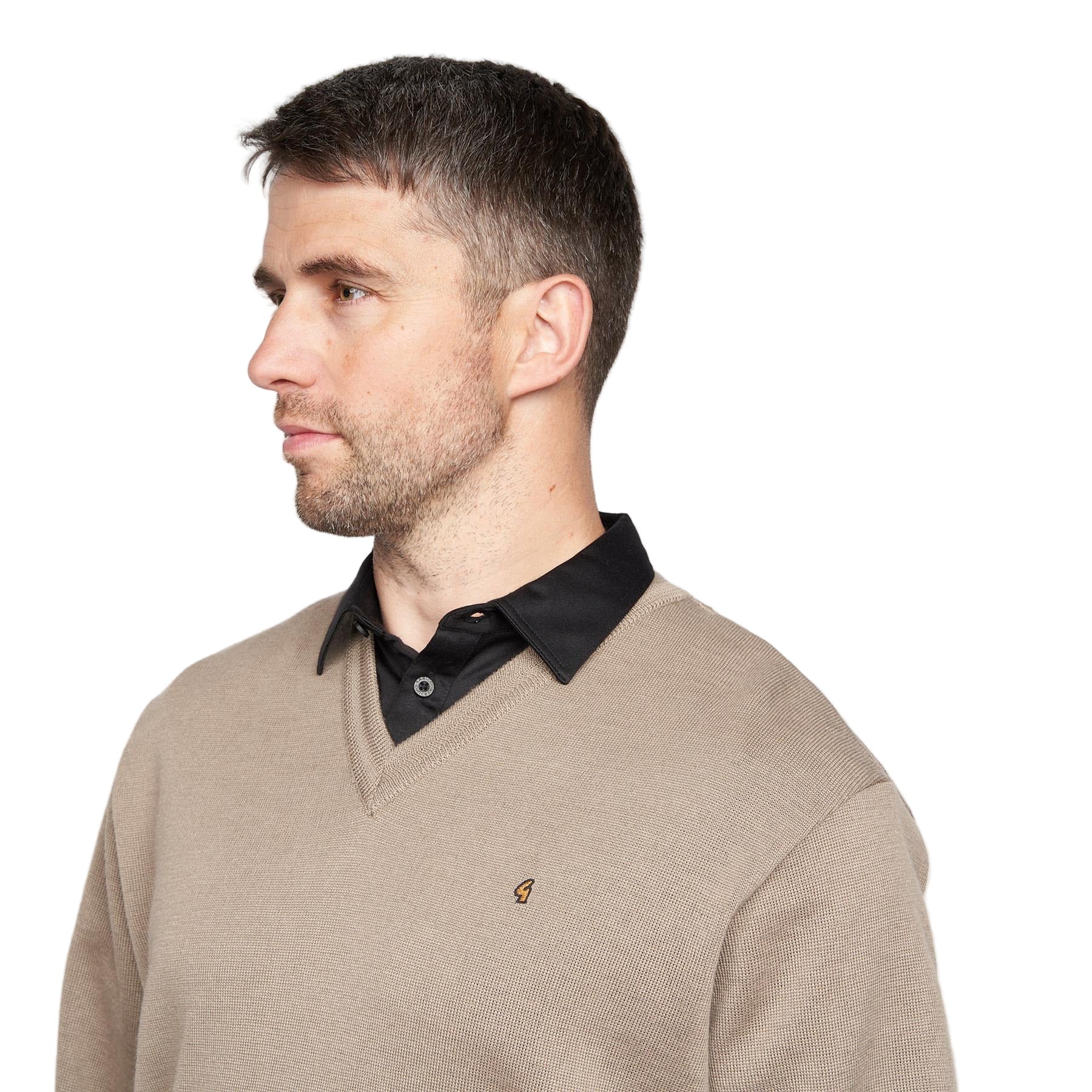 Gabicci V-Neck Jumper -Merino Wool Blend - Stone
