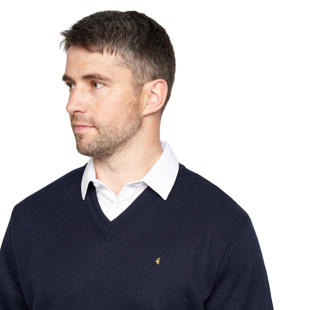 Gabicci V-Neck Jumper -Merino Wool Blend - Navy Blue
