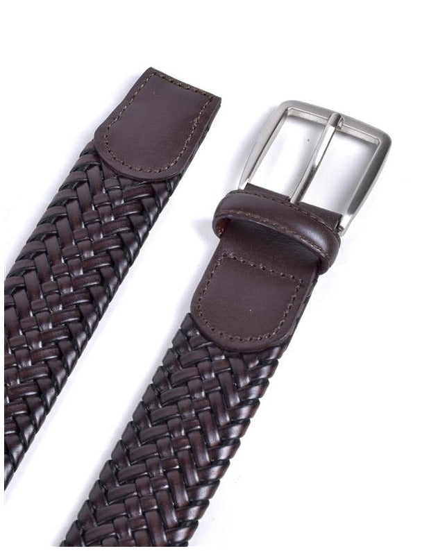 Classic Plait Leather Belt  - Dark Brown