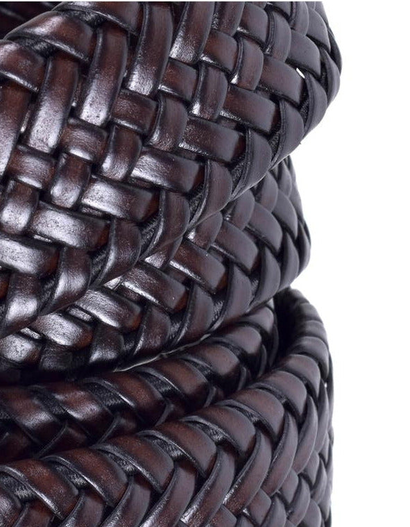 Classic Plait Leather Belt  - Dark Brown
