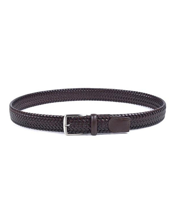 Classic Plait Leather Belt  - Dark Brown