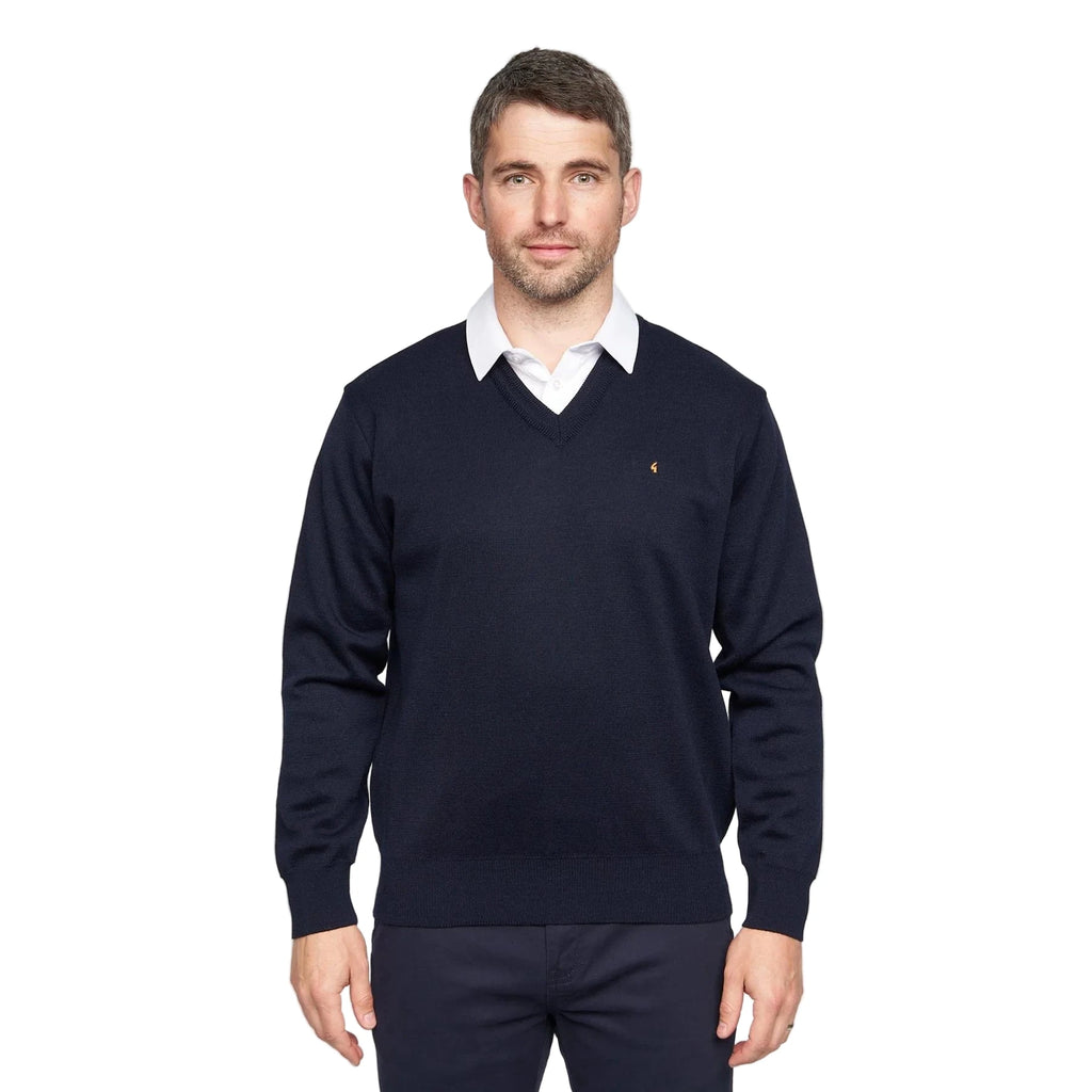 Gabicci V-Neck Jumper -Merino Wool Blend - Navy Blue