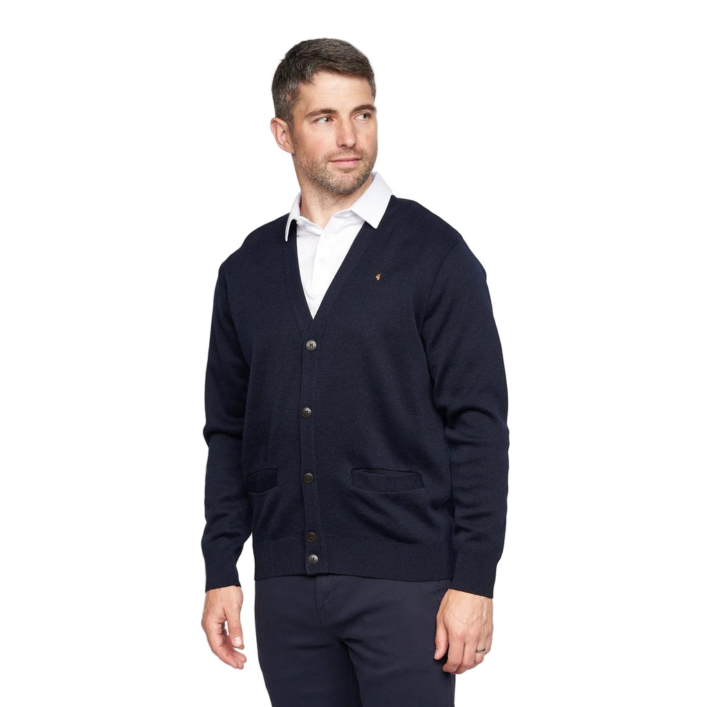 5 Button Wool Blend Cardigan - Navy