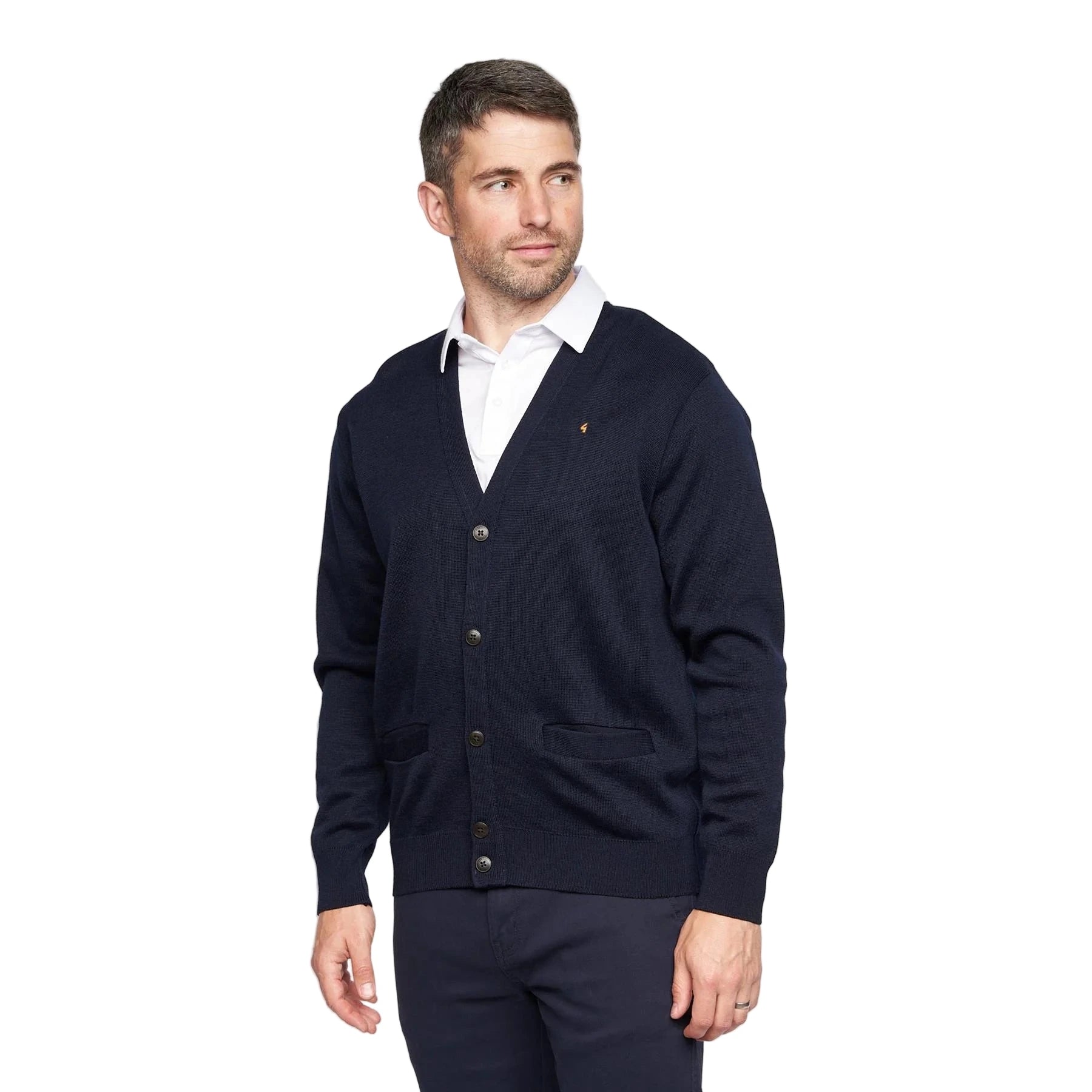 5 Button Wool Blend Cardigan - Navy