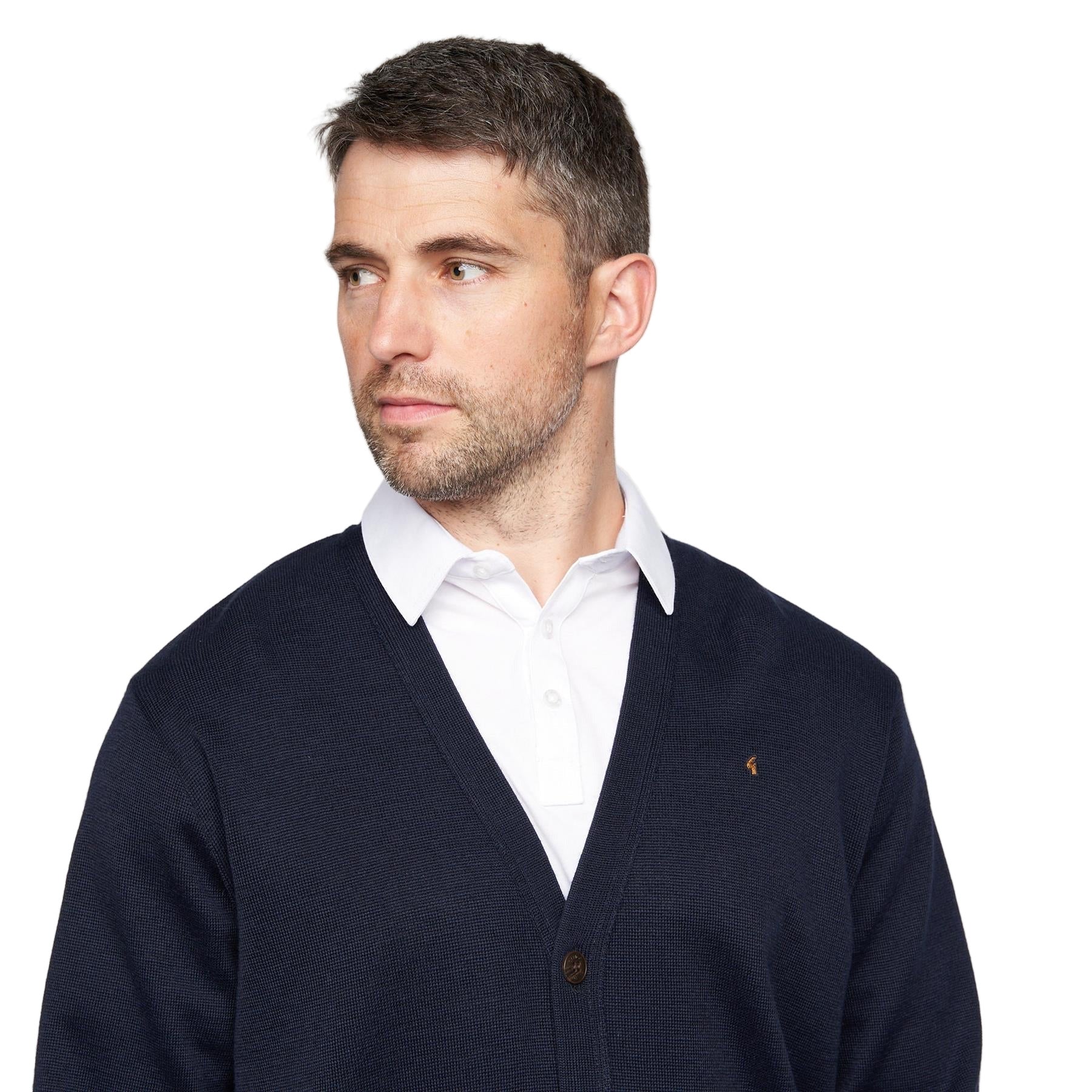5 Button Wool Blend Cardigan - Navy