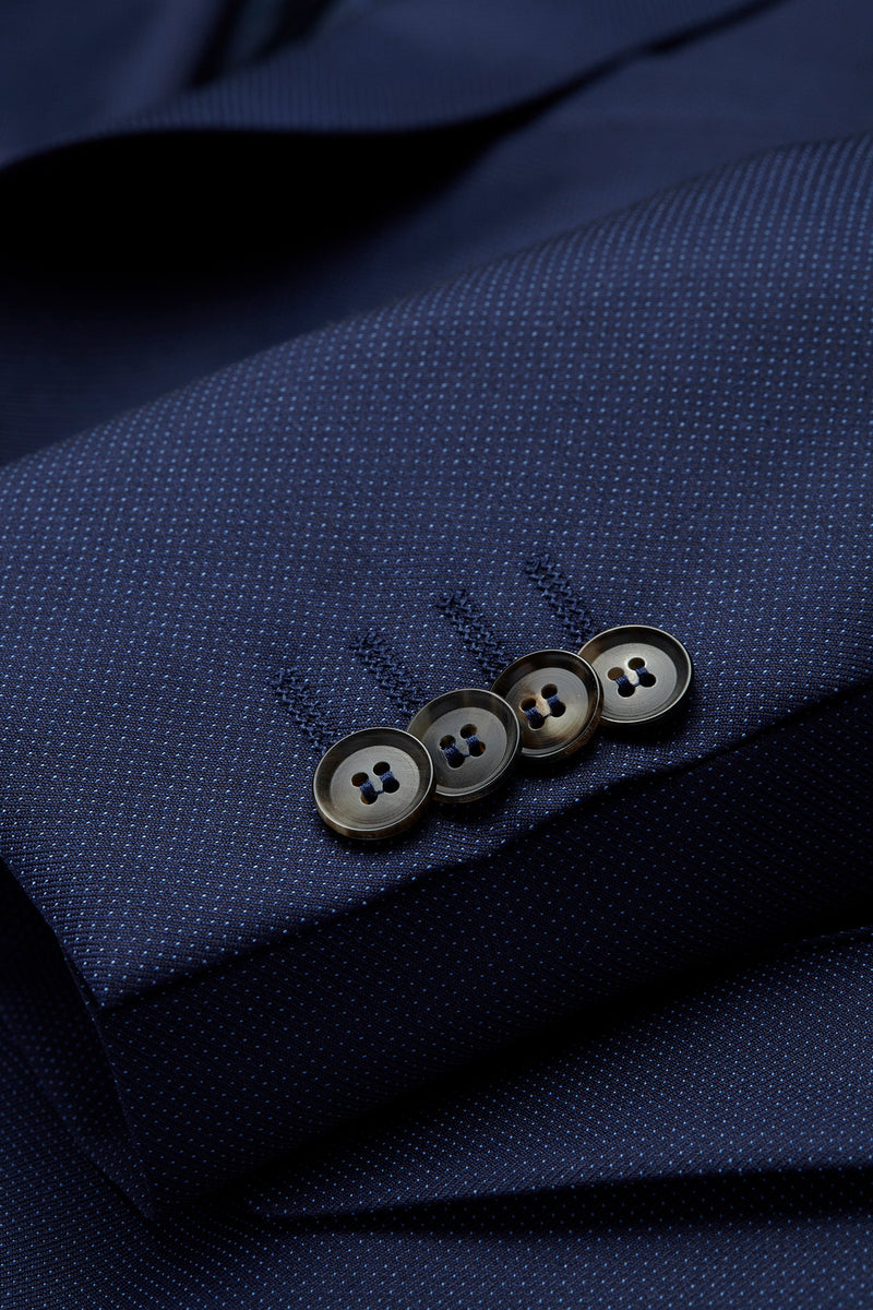 Duncan Modern Fit Pure Italian Wool Pin Dot Suit Jacket - Navy