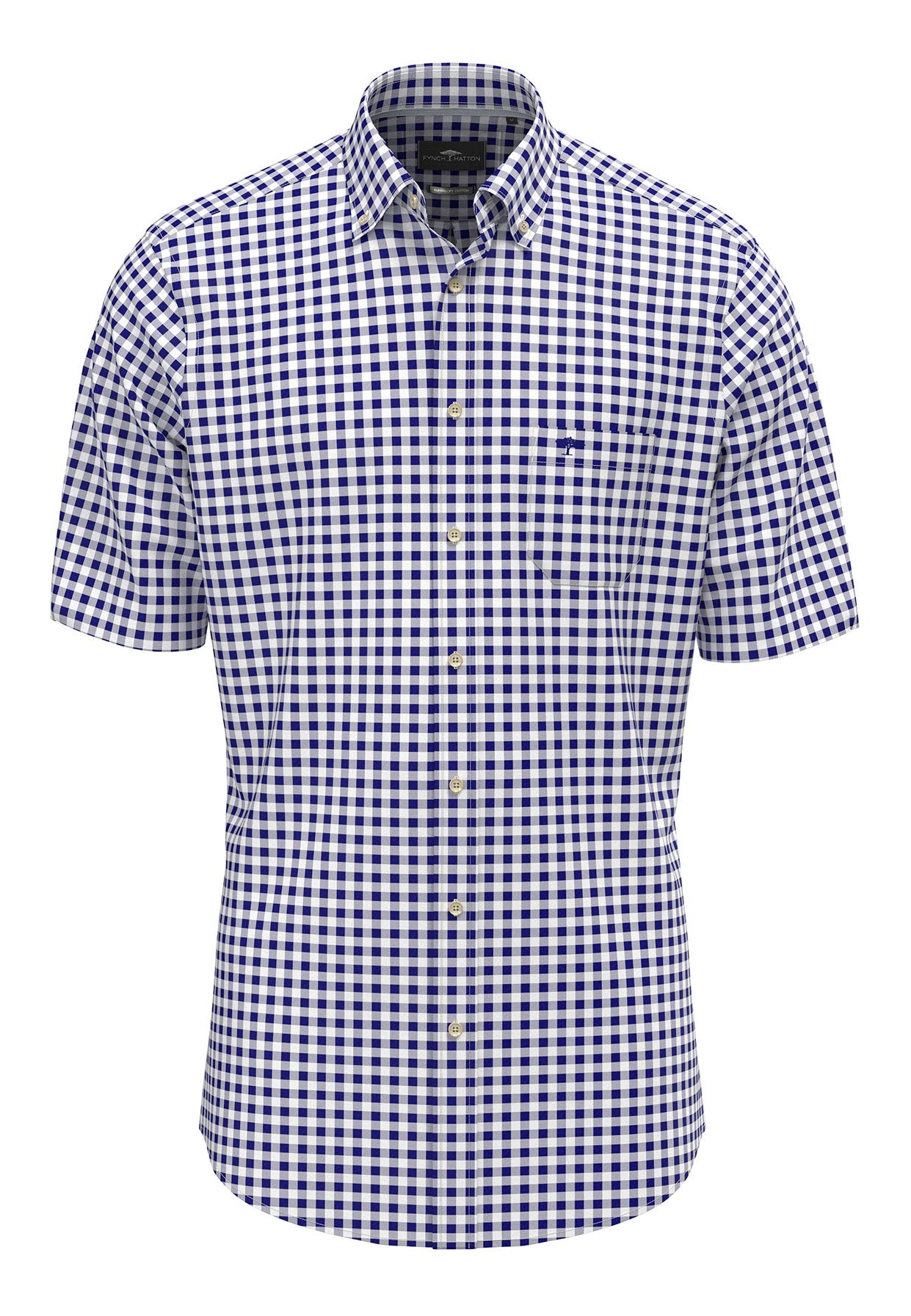 Cotton Gingham Check Shirt - Navy