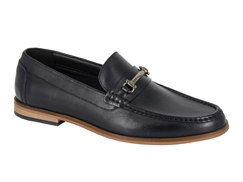 Roamers Black Leather Slip-On Loafers | Smart Casual Shoes