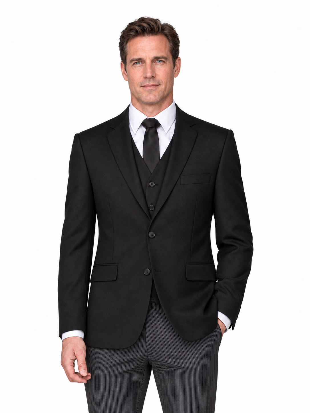 Pure Wool Masonic Herringbone Jacket - Black