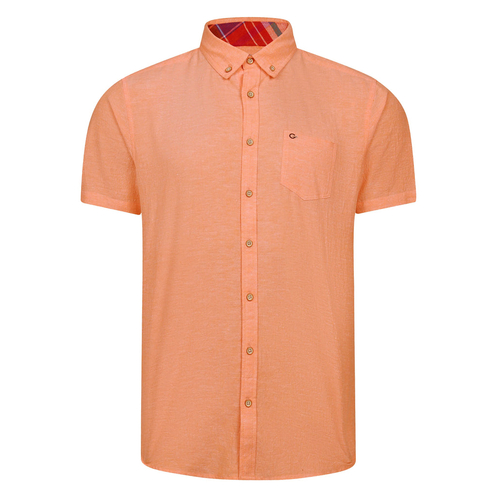 Peter Gribby Peach Linen Cotton Short Sleeve Shirt | Fields Menswear
