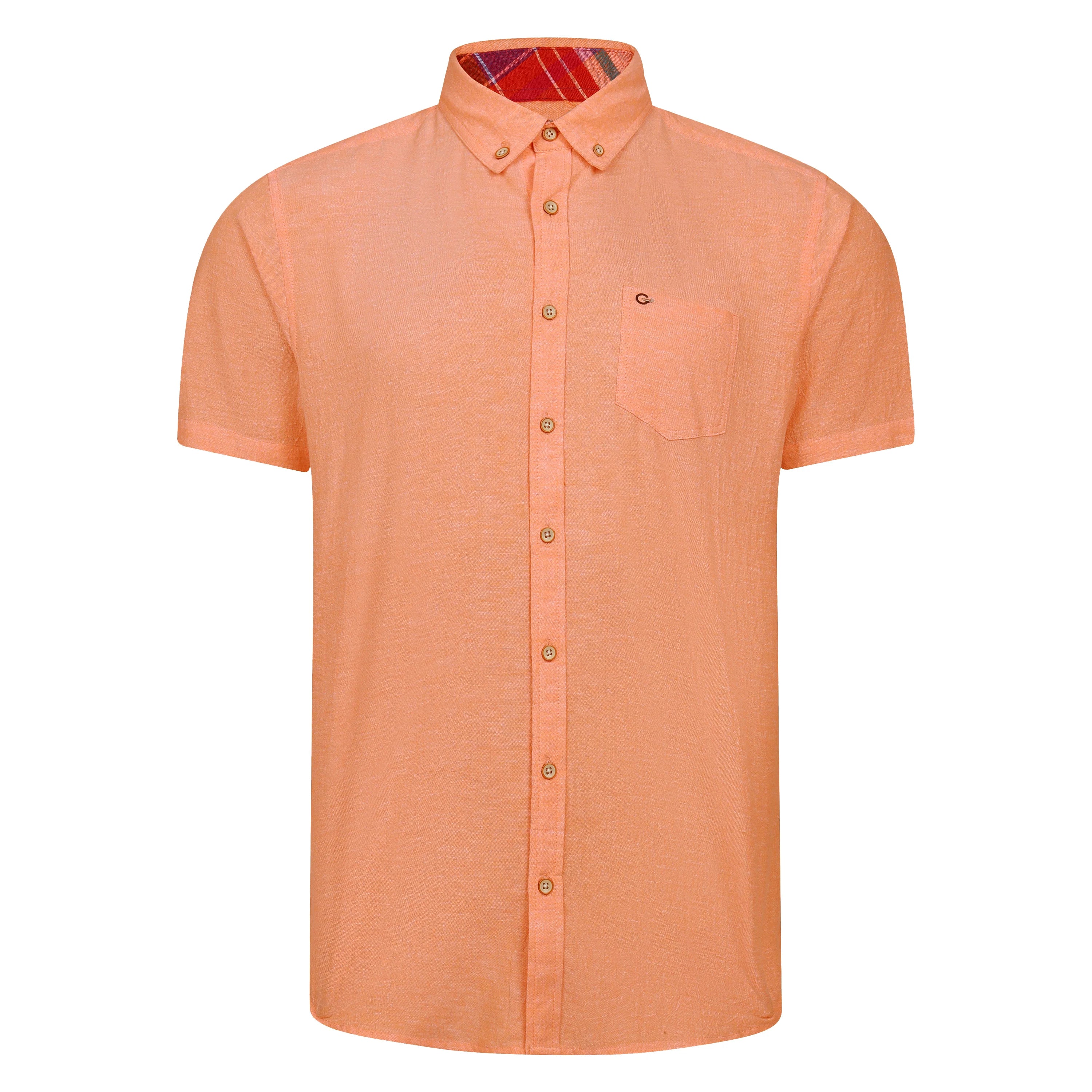 Peter Gribby Peach Linen Cotton Short Sleeve Shirt | Fields Menswear