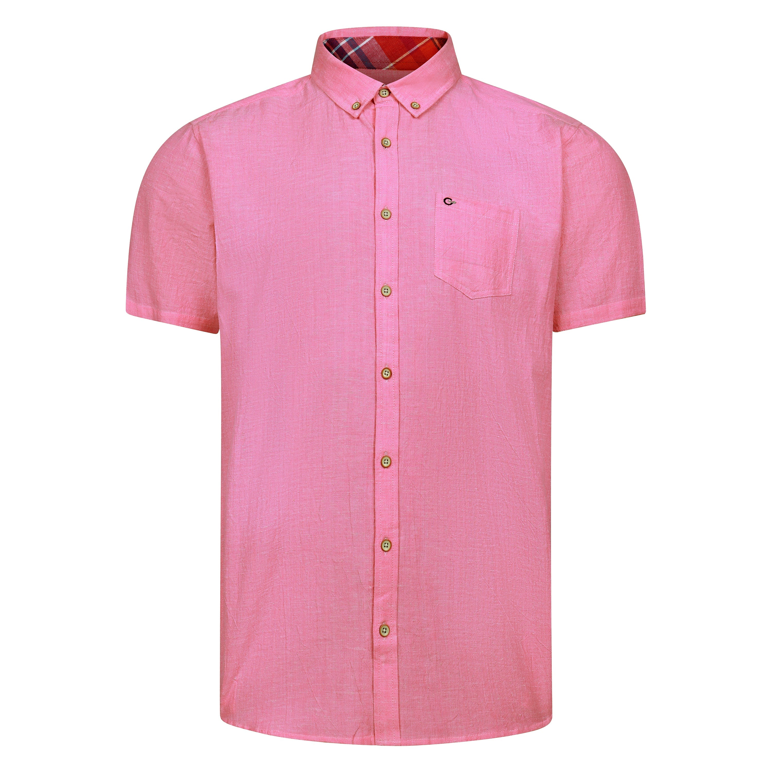 Peter Gribby Pink Linen Cotton Short Sleeve Shirt | Fields Menswear