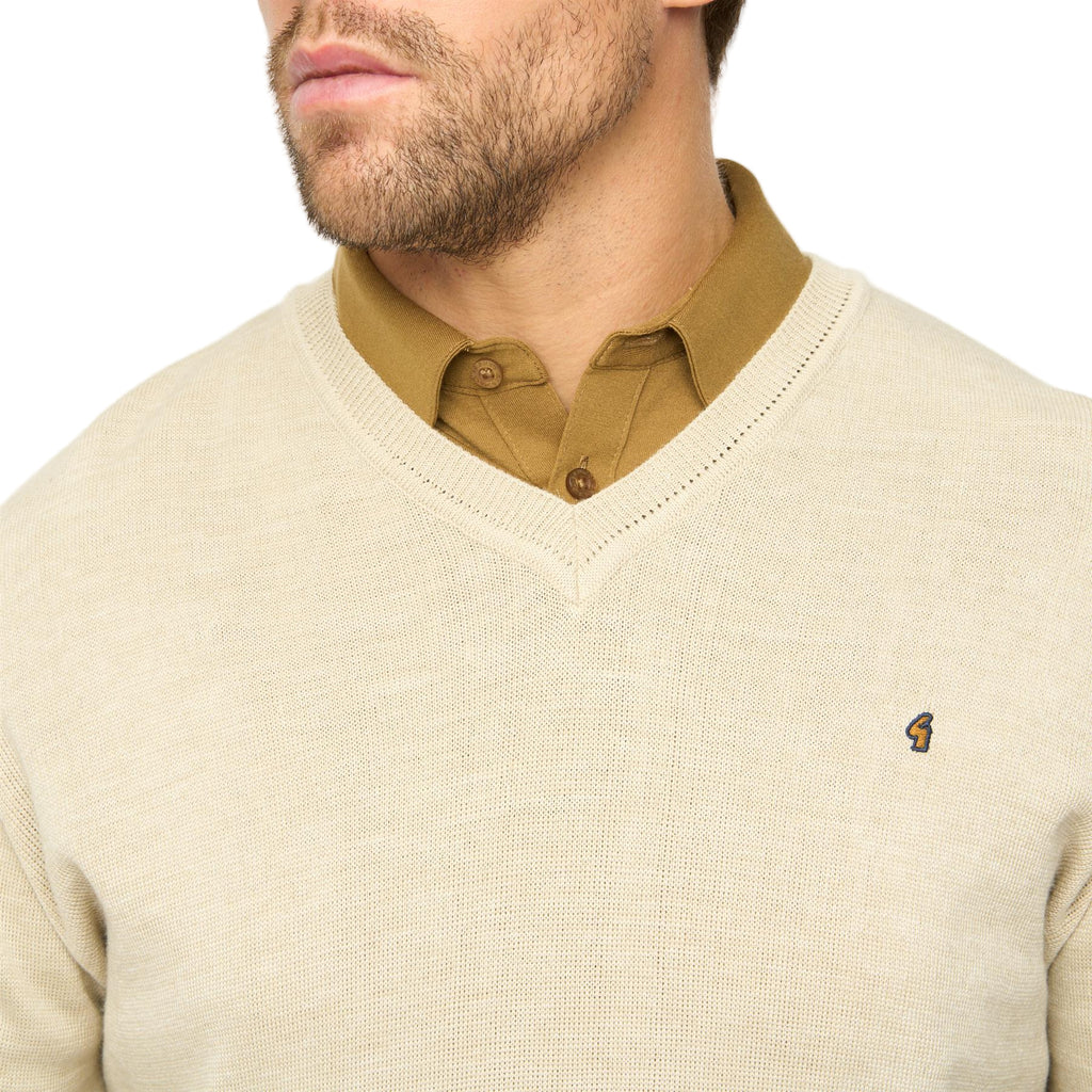Gabicci V-Neck Jumper -Merino Wool Blend - Linen
