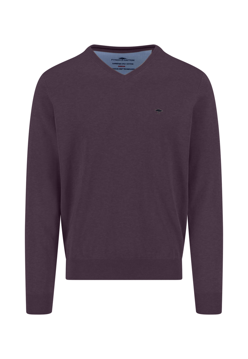 Premium Superfine Cotton V-Neck Jumper - Aubergine