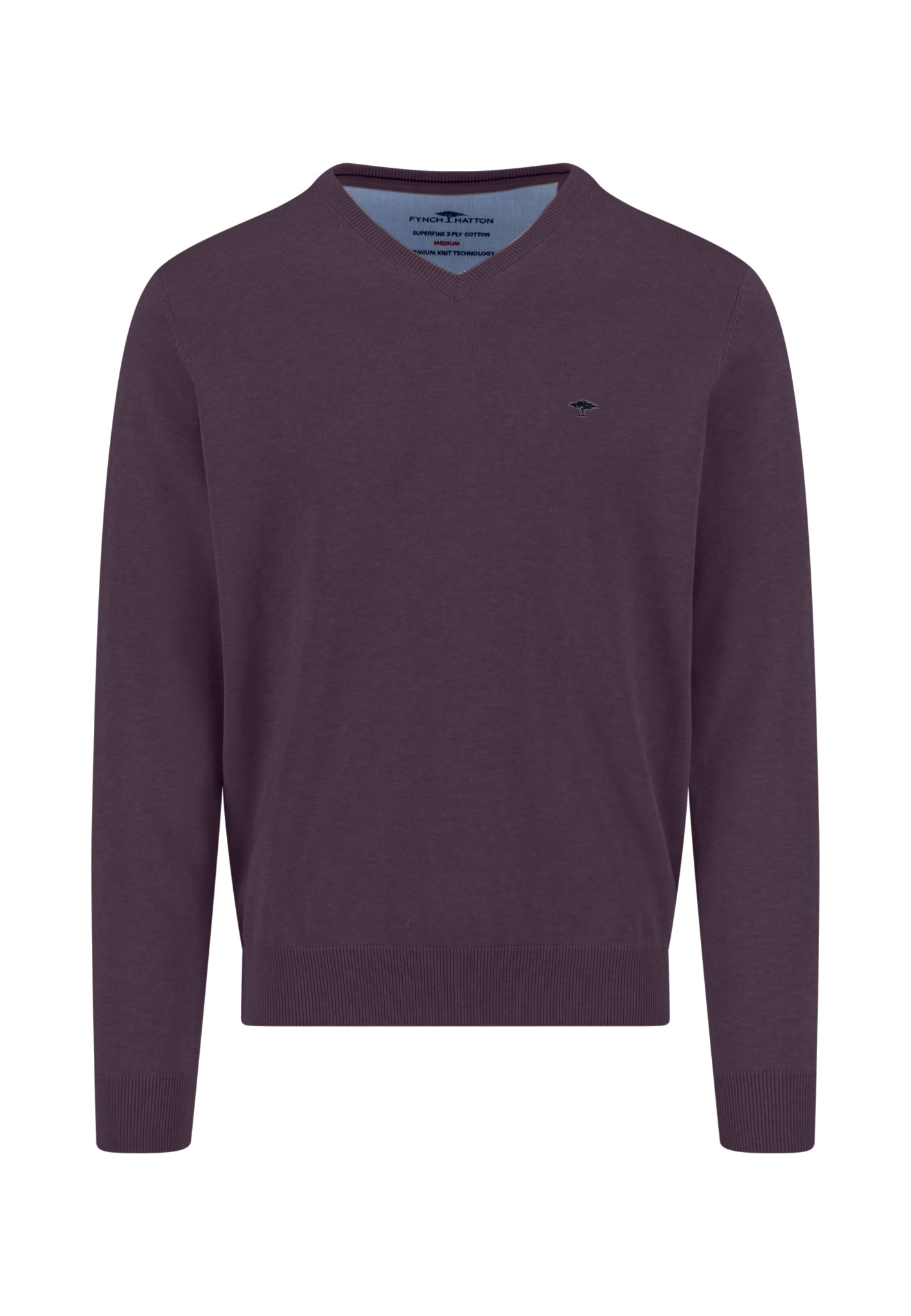 Premium Superfine Cotton V-Neck Jumper - Aubergine