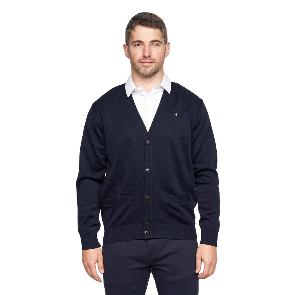 5 Button Wool Blend Cardigan - Navy