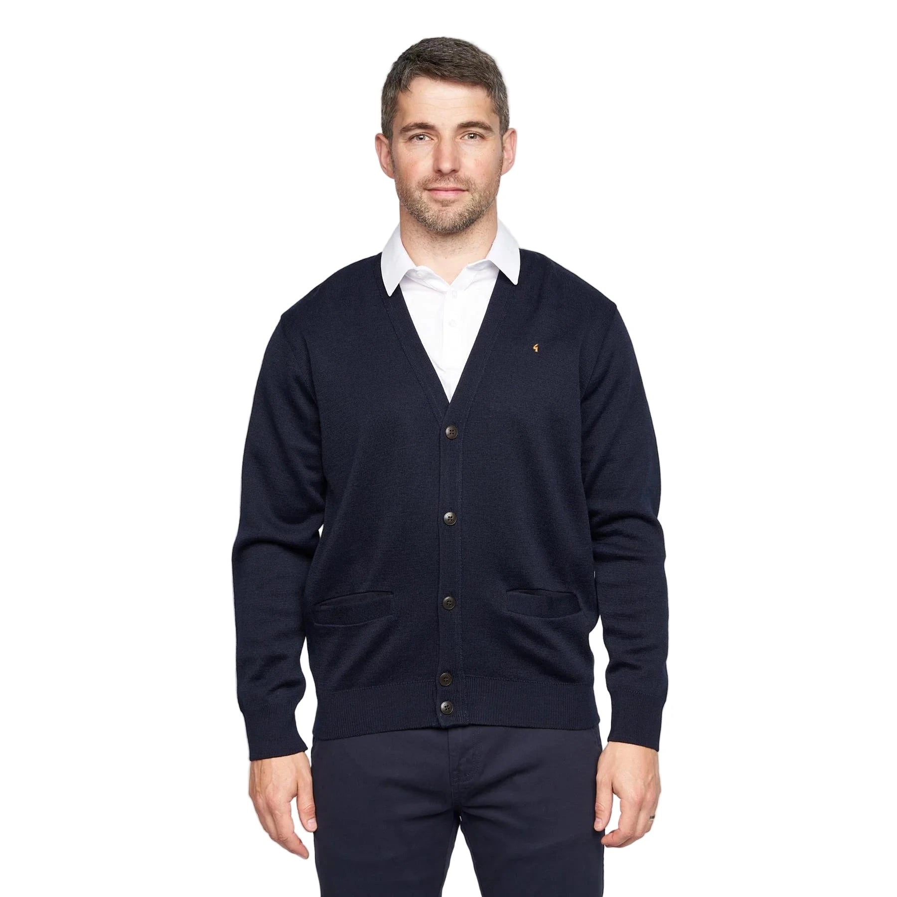 5 Button Wool Blend Cardigan - Navy