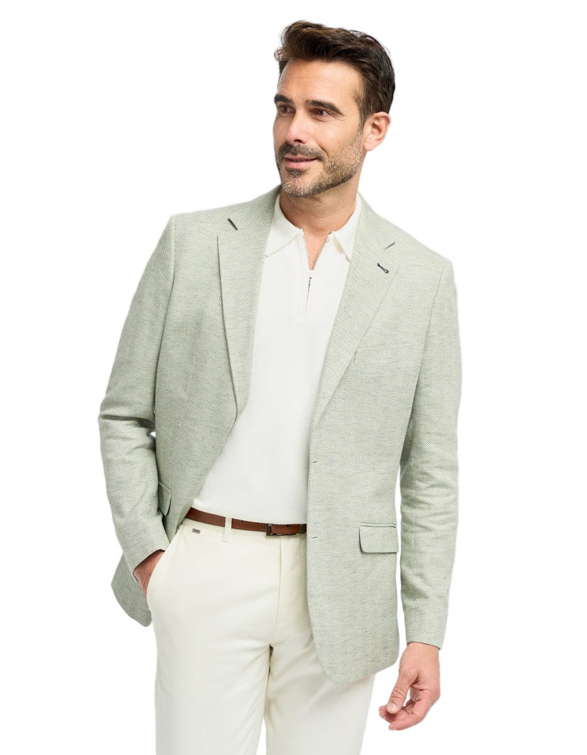 Bodina Herringbone Linen Blend Jacket - - Sage