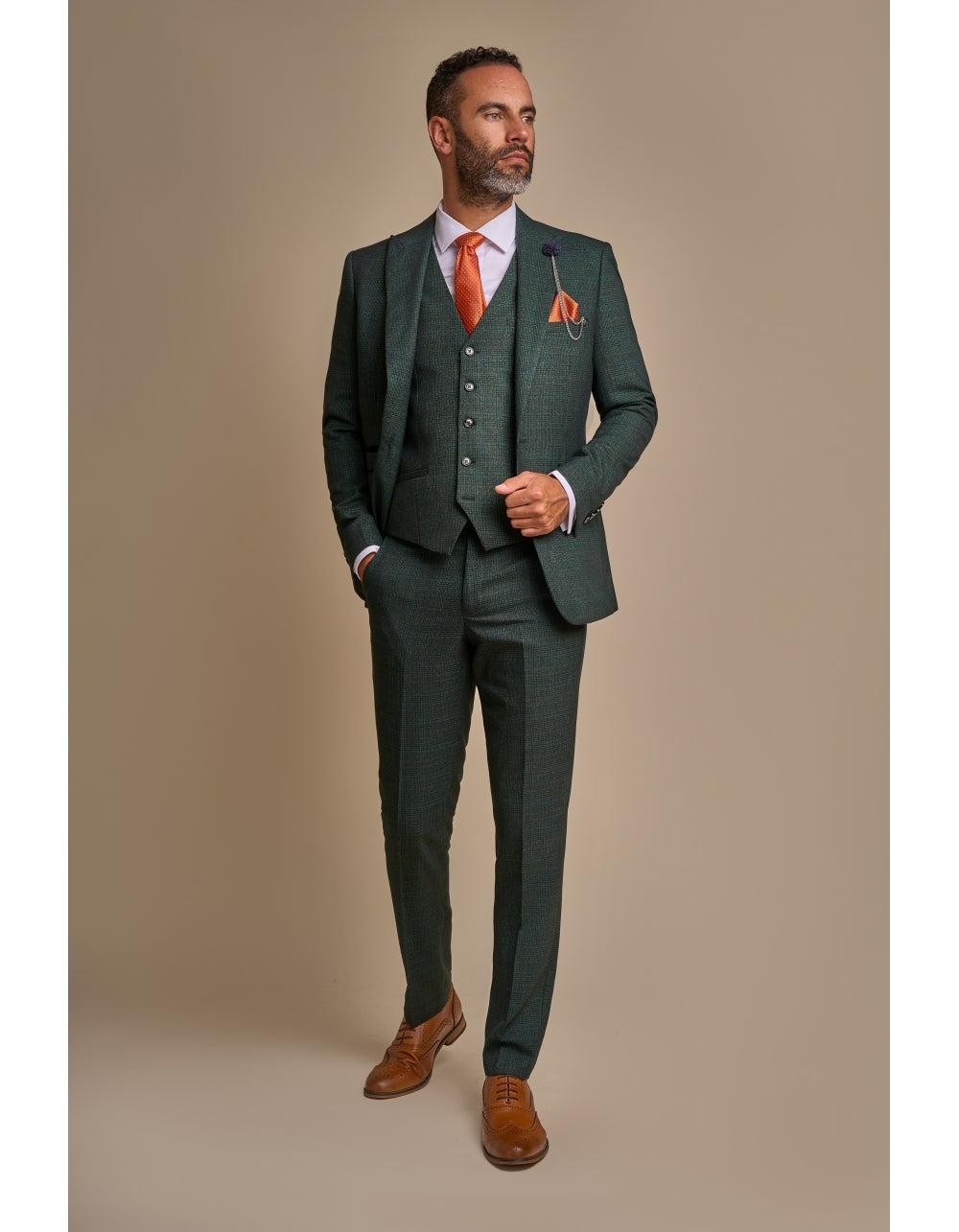 Cavani - Caridi Check Suit Jacket - Olive Green