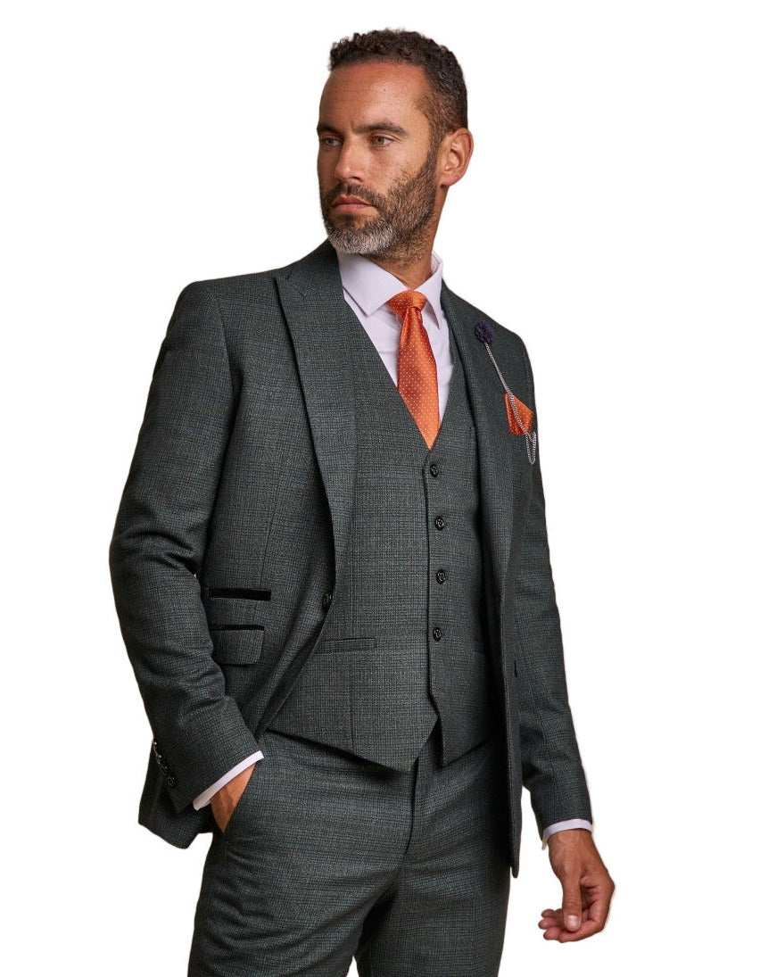 Cavani - Caridi Check Suit Jacket - Olive Green