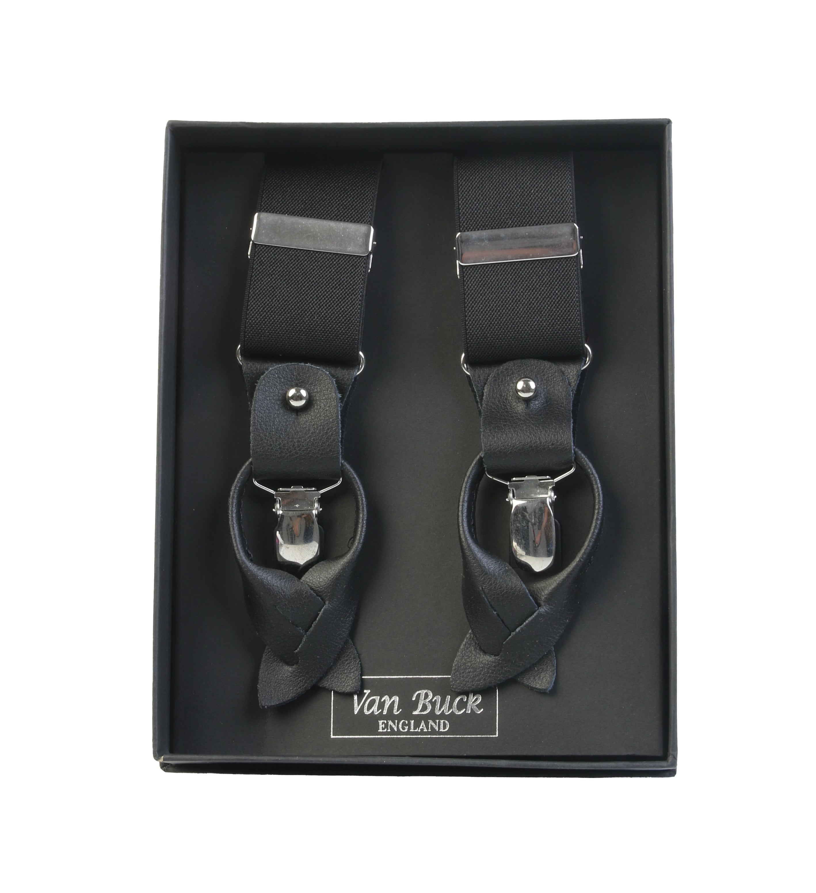 Van Buck Black Y-Back Braces with Dual Clips and Leather Ends